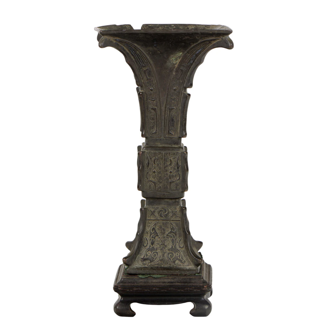 A Chinese archaistic bronze square-form beaker vase