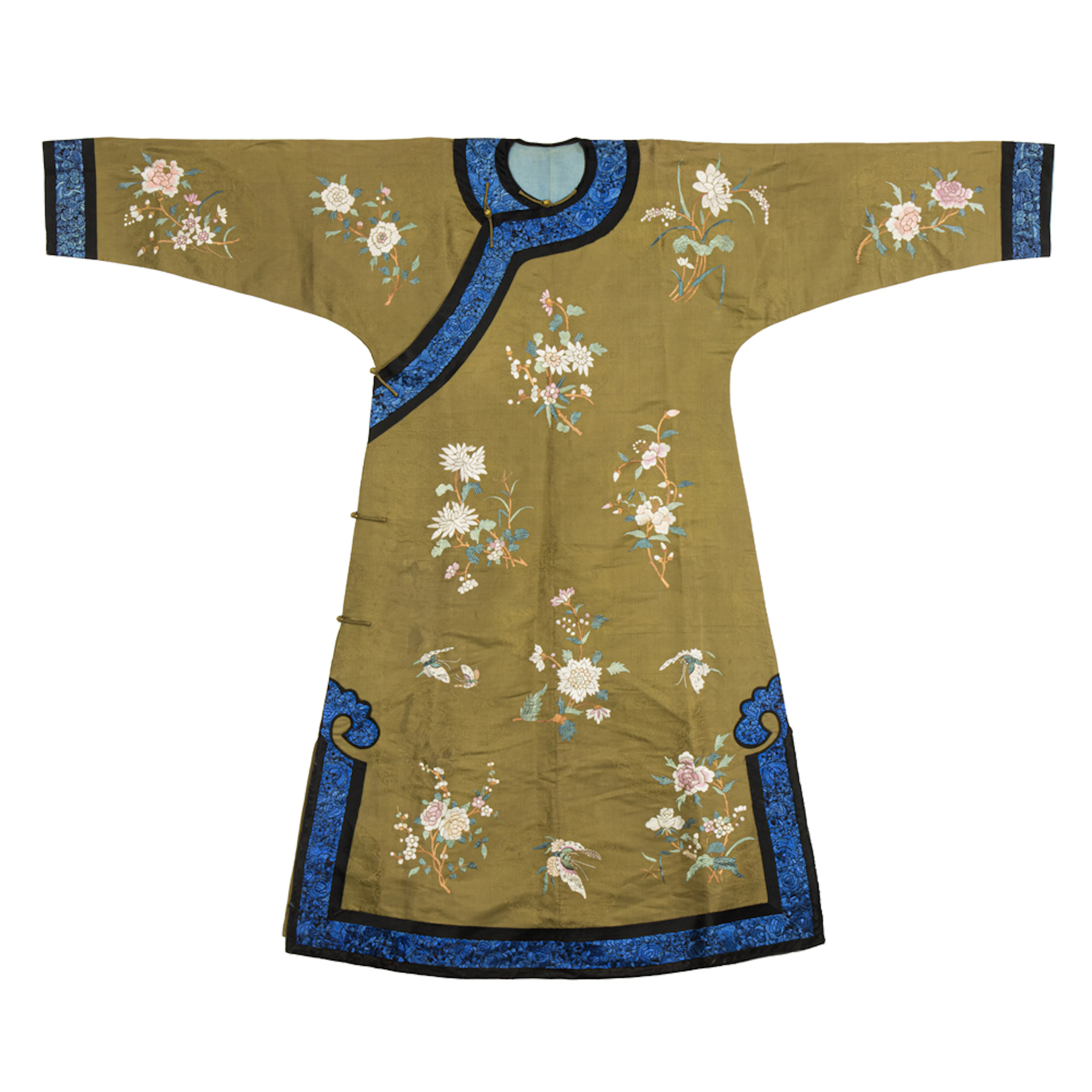 A Chinese brocade olive-ground lady's informal robe
