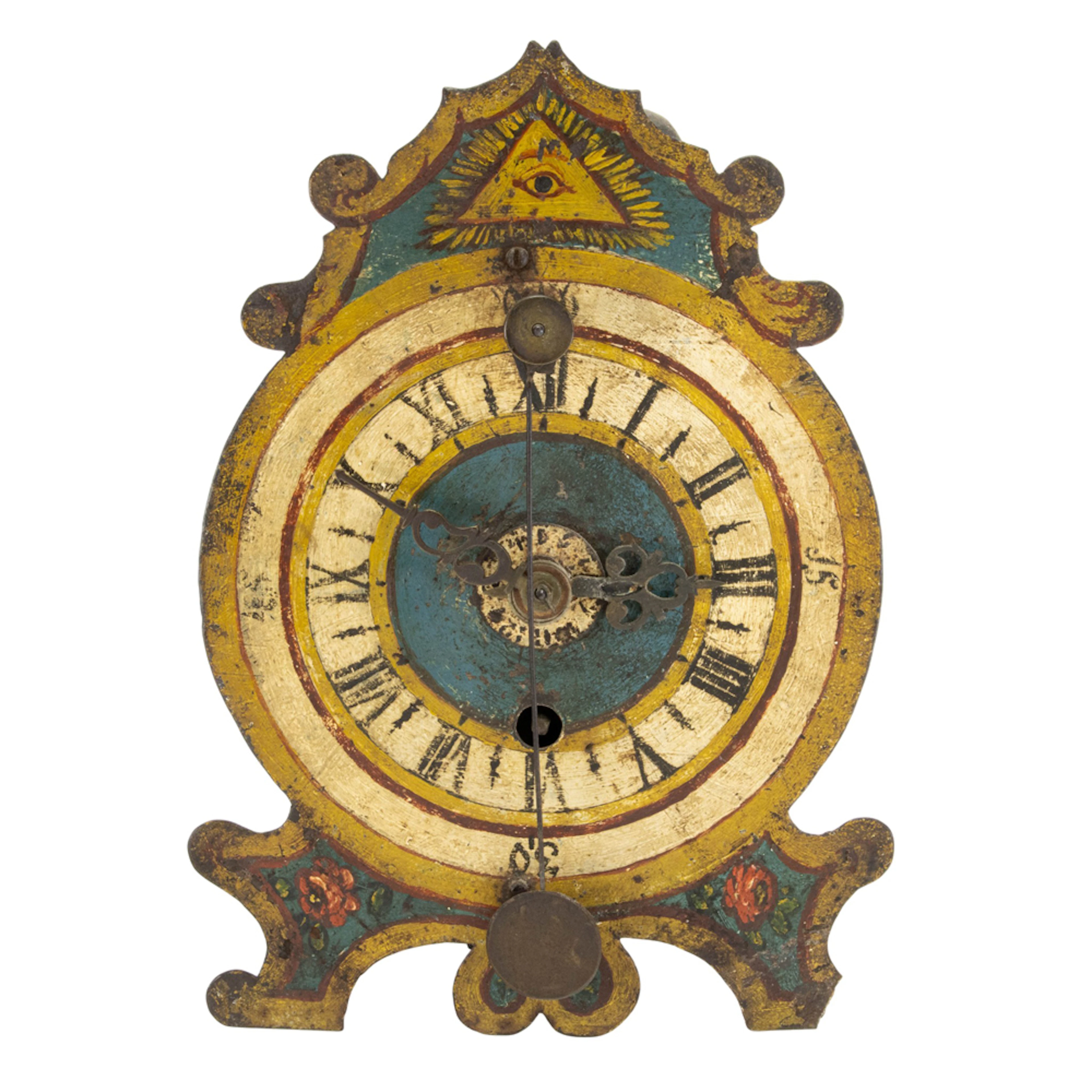 A Continental polychrome metal table Zappler clock