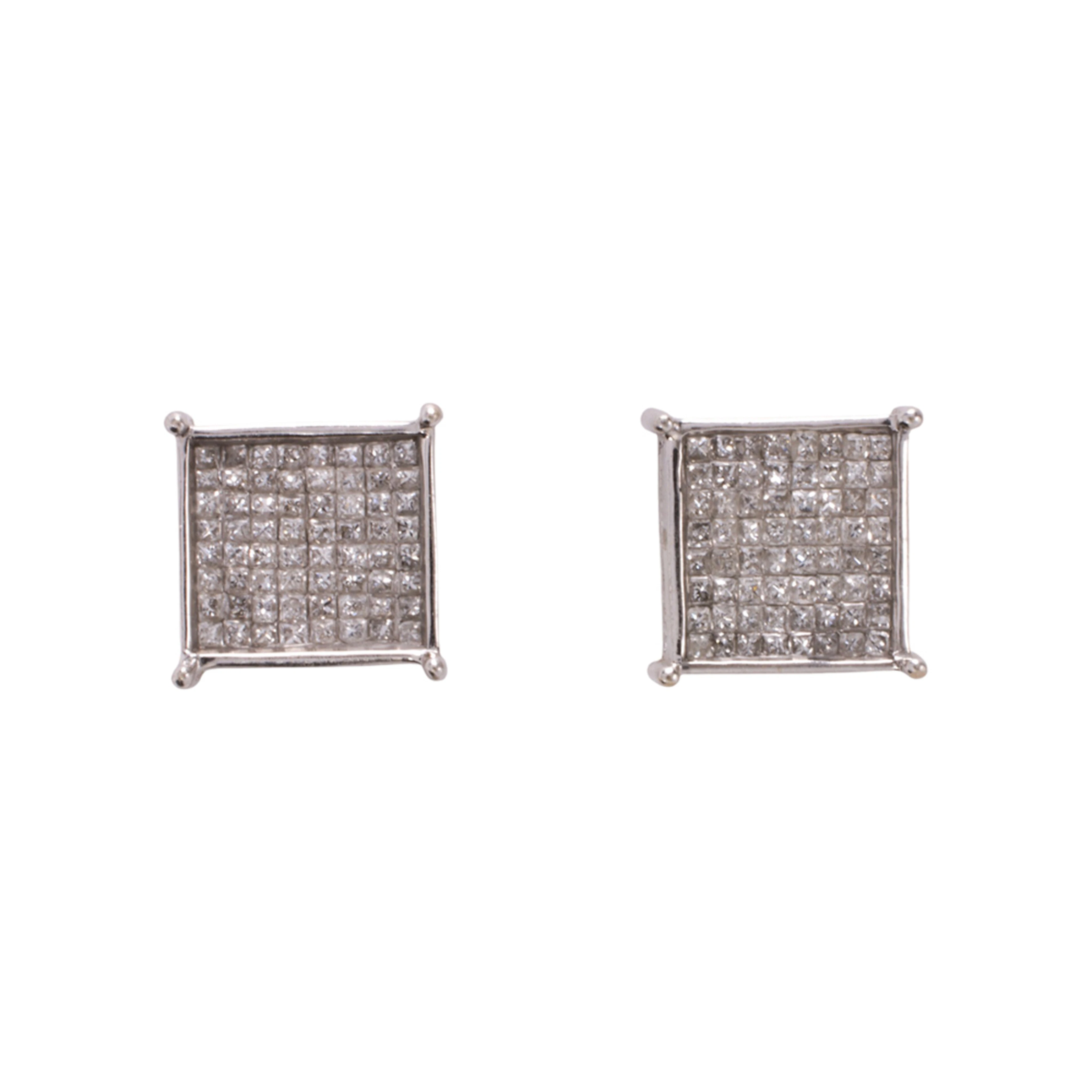 A pair of diamond and 18k white gold earrings