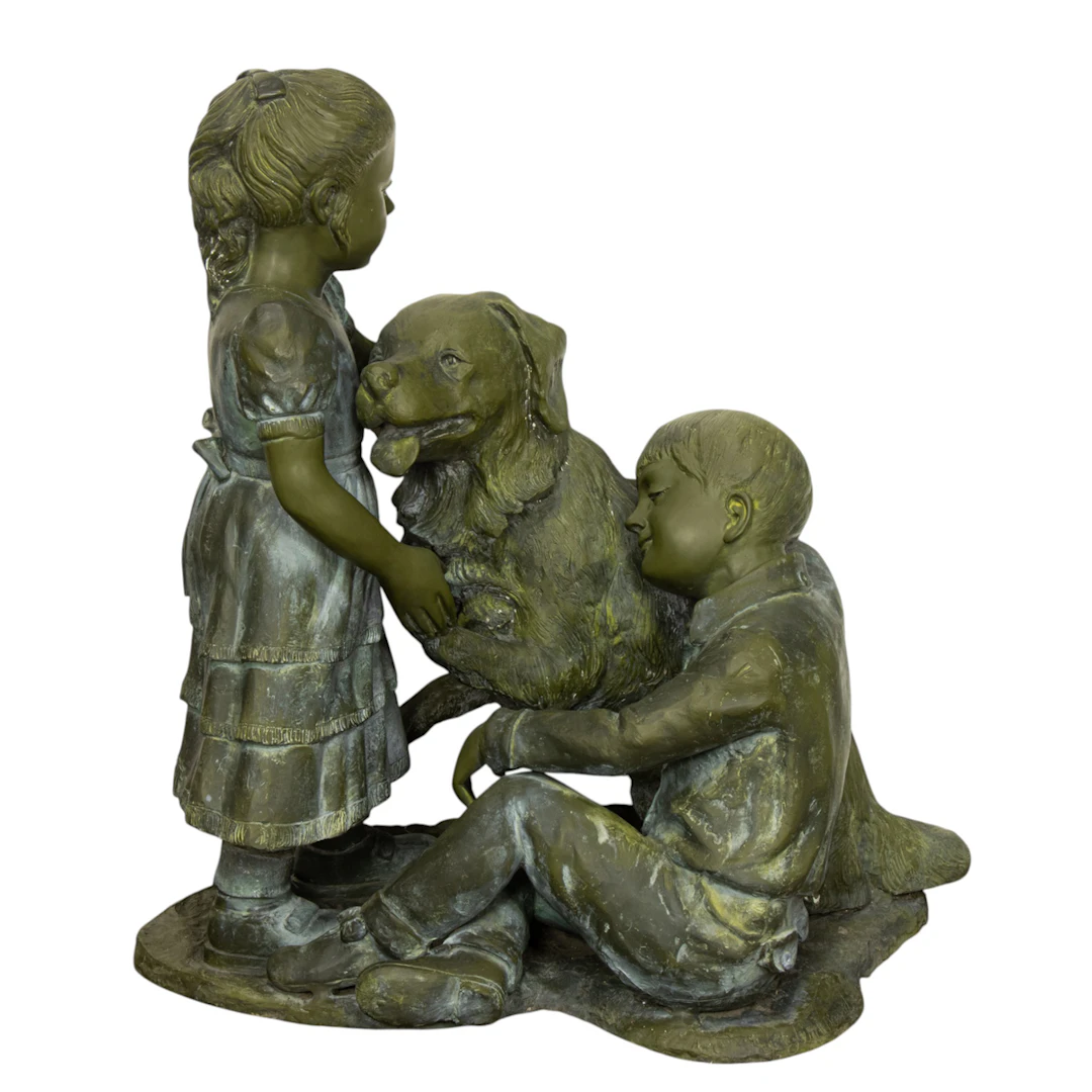 A Jim Davidson (born 1962) patinated bronze group of children playing with dog