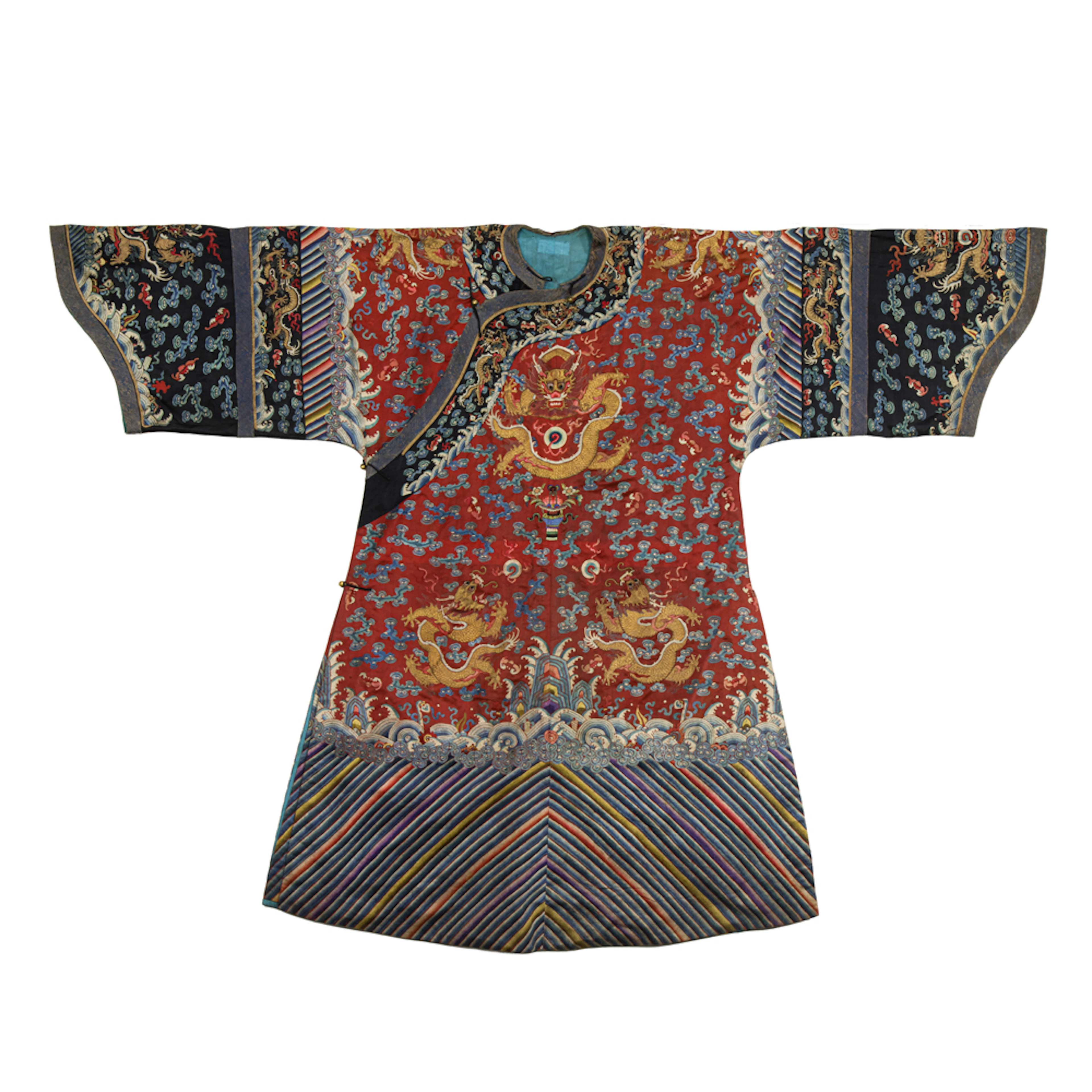 A Chinese embroidered lady's red-ground 'dragon' robe