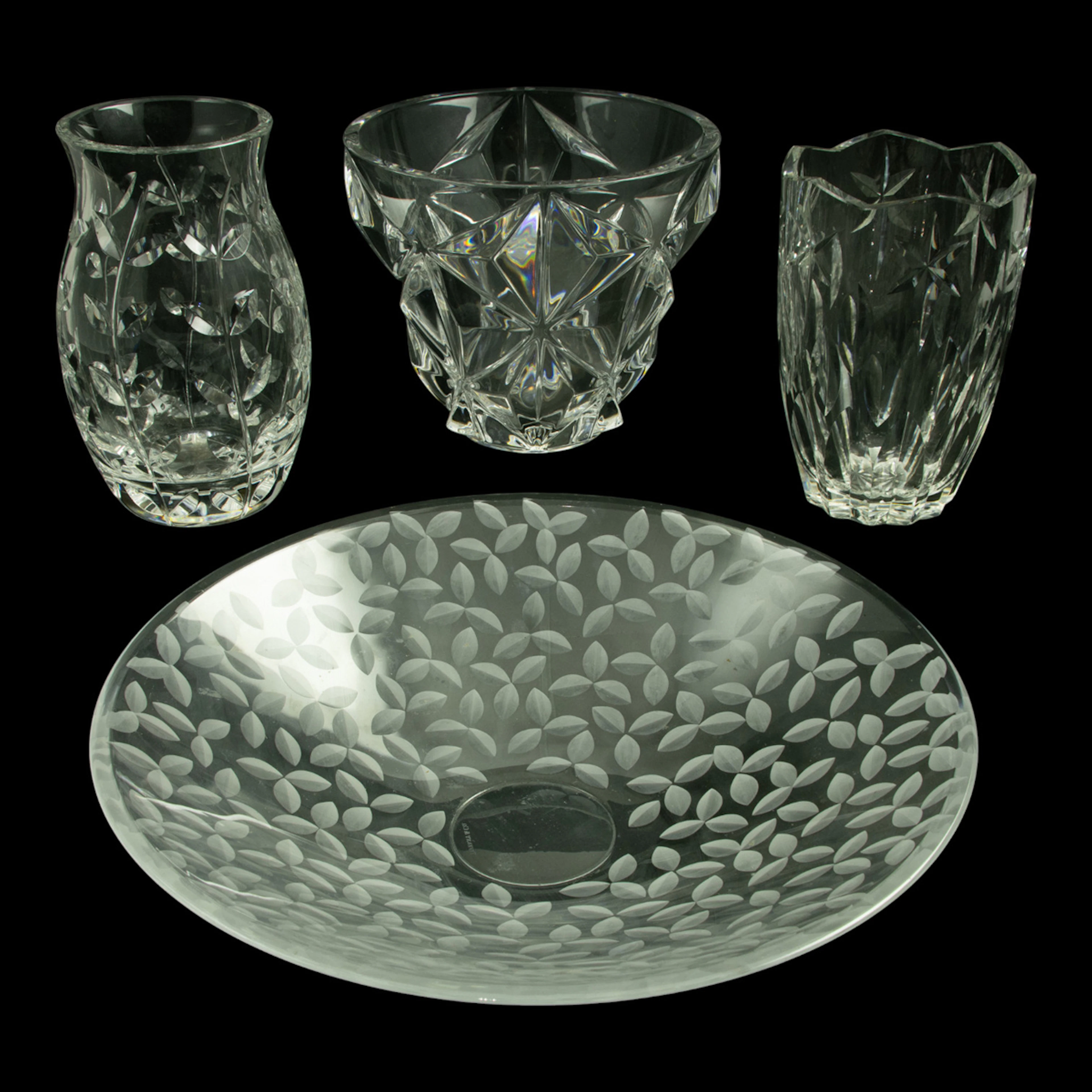 An assembled group of glass table articles