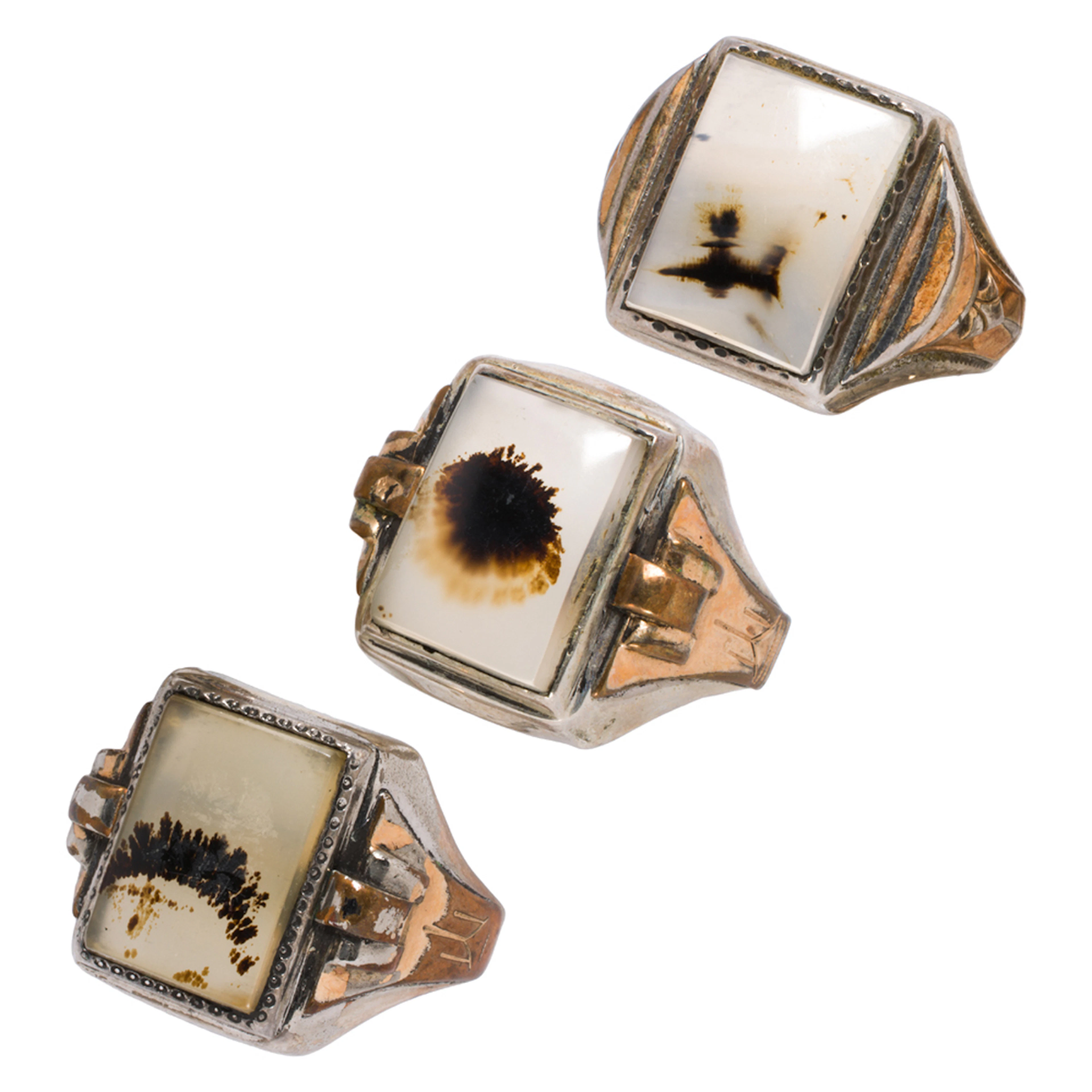 Three vintage sterling silver and gold-filled men's rings