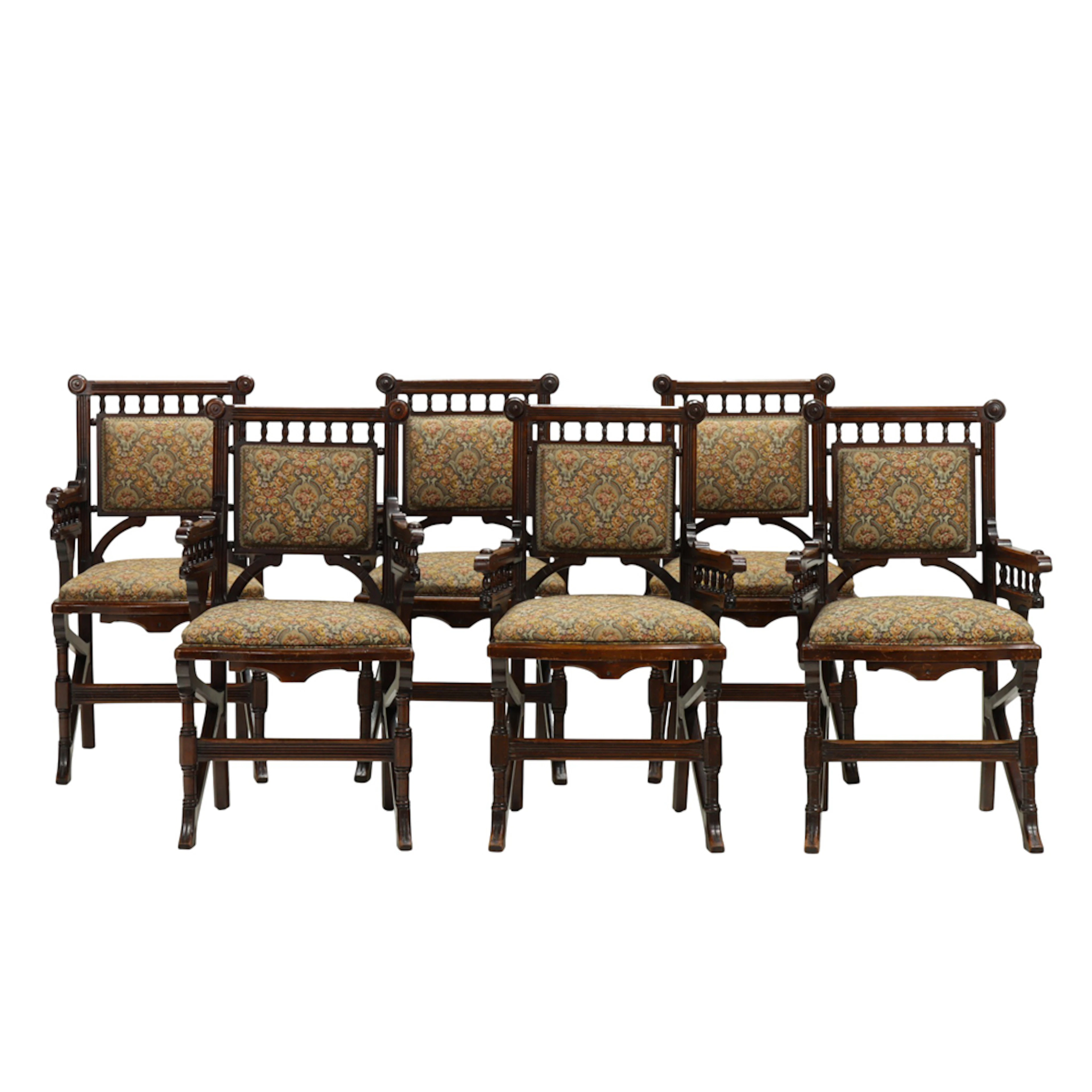 A set of six Aesthetic Movement chairs in the style of Kimbel and