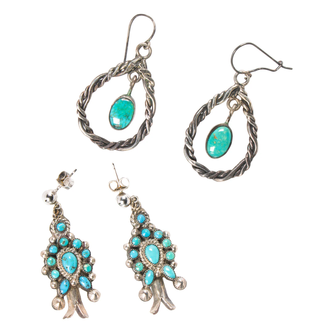 A pair of turquoise and sterling silver earrings
