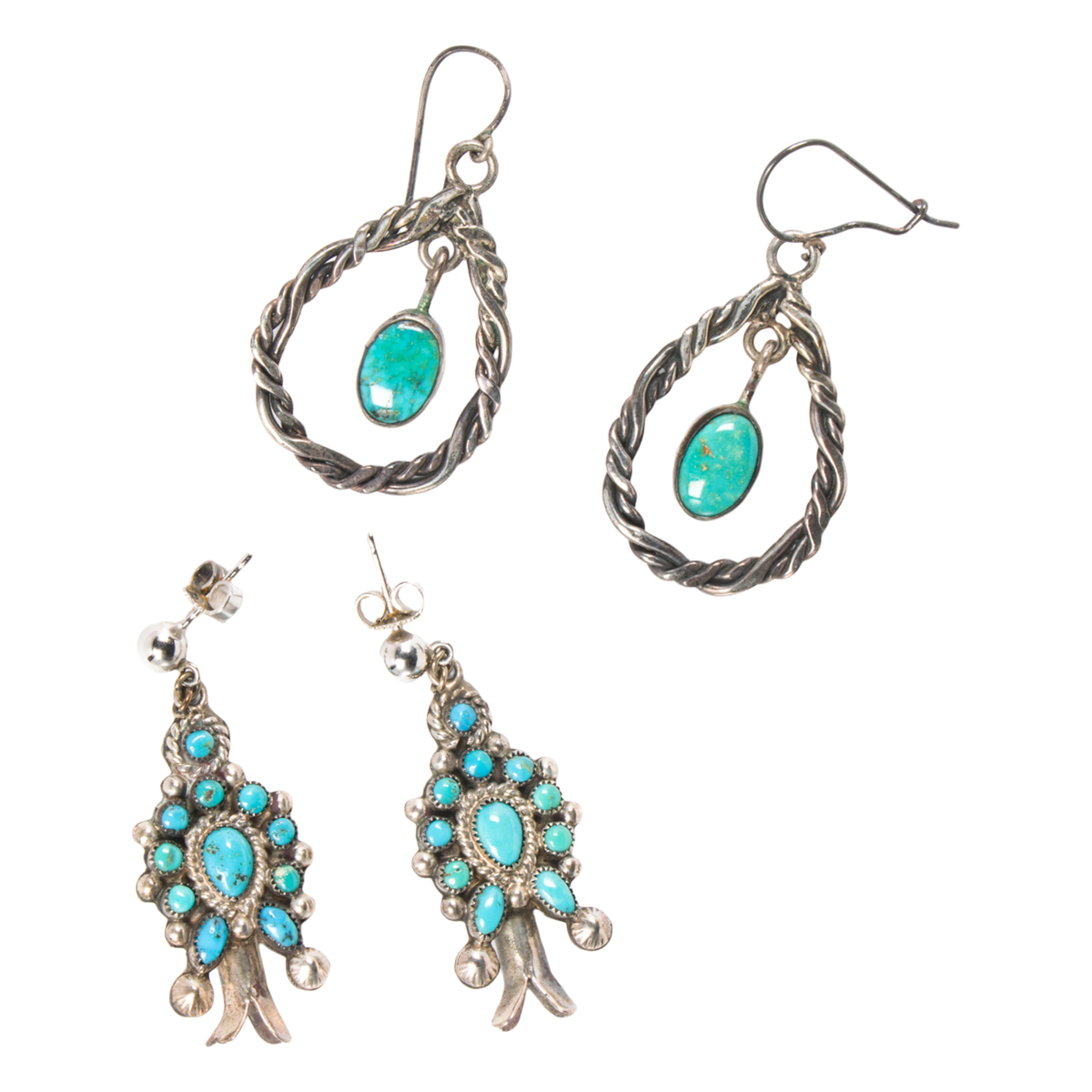 A pair of turquoise and sterling silver earrings