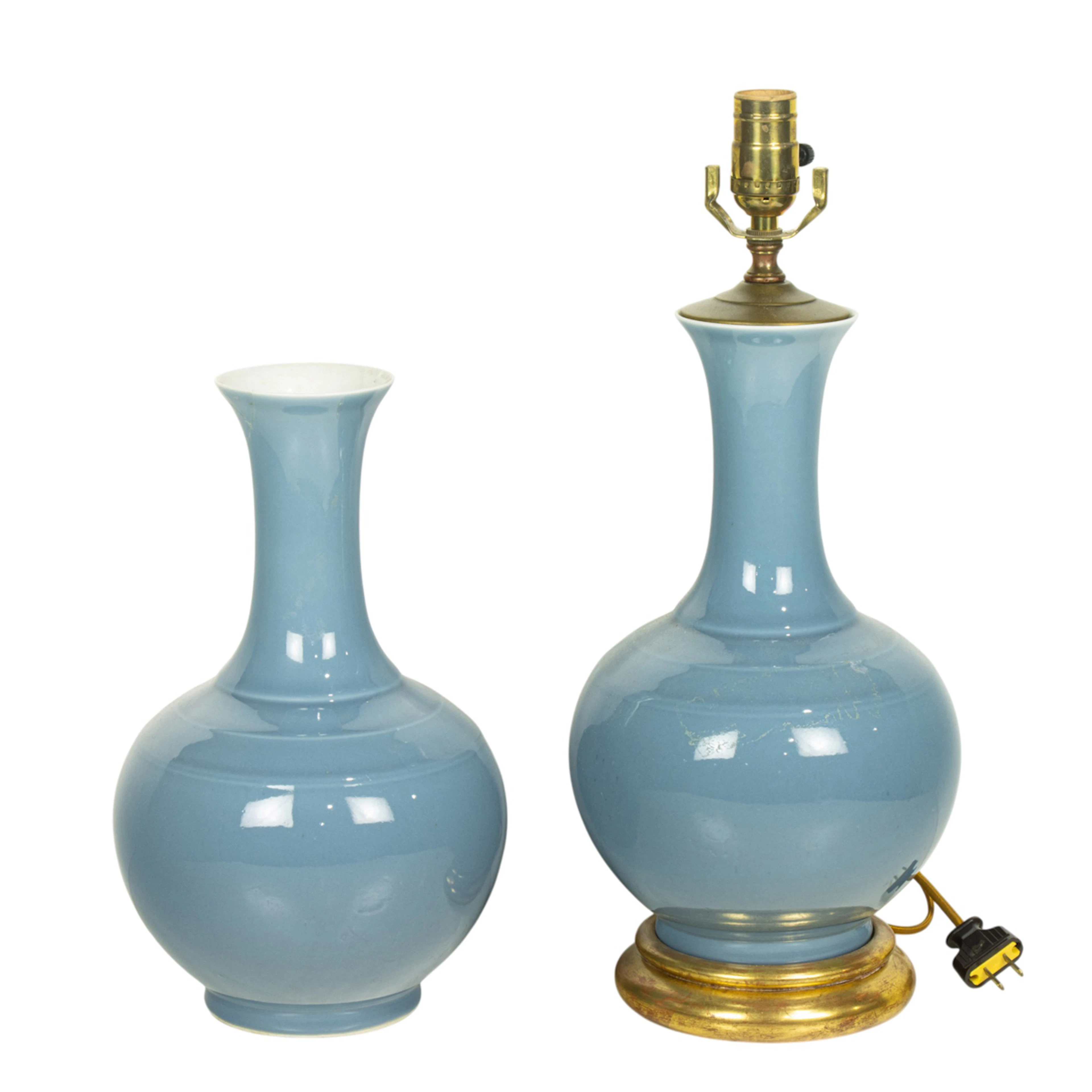 A pair of Chinese blue glazed lamps