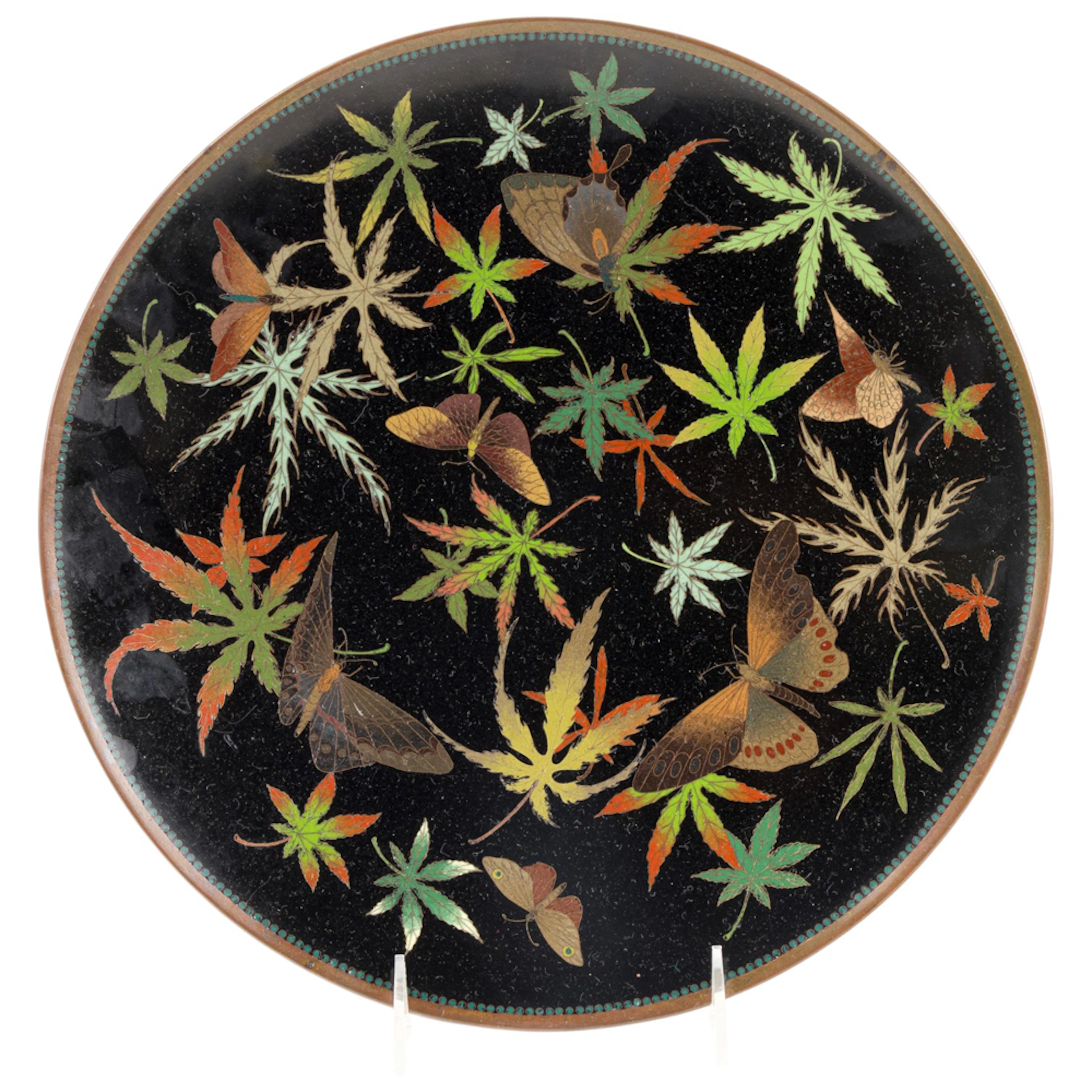 A Japanese cloisonne enamel 'butterfly' charger