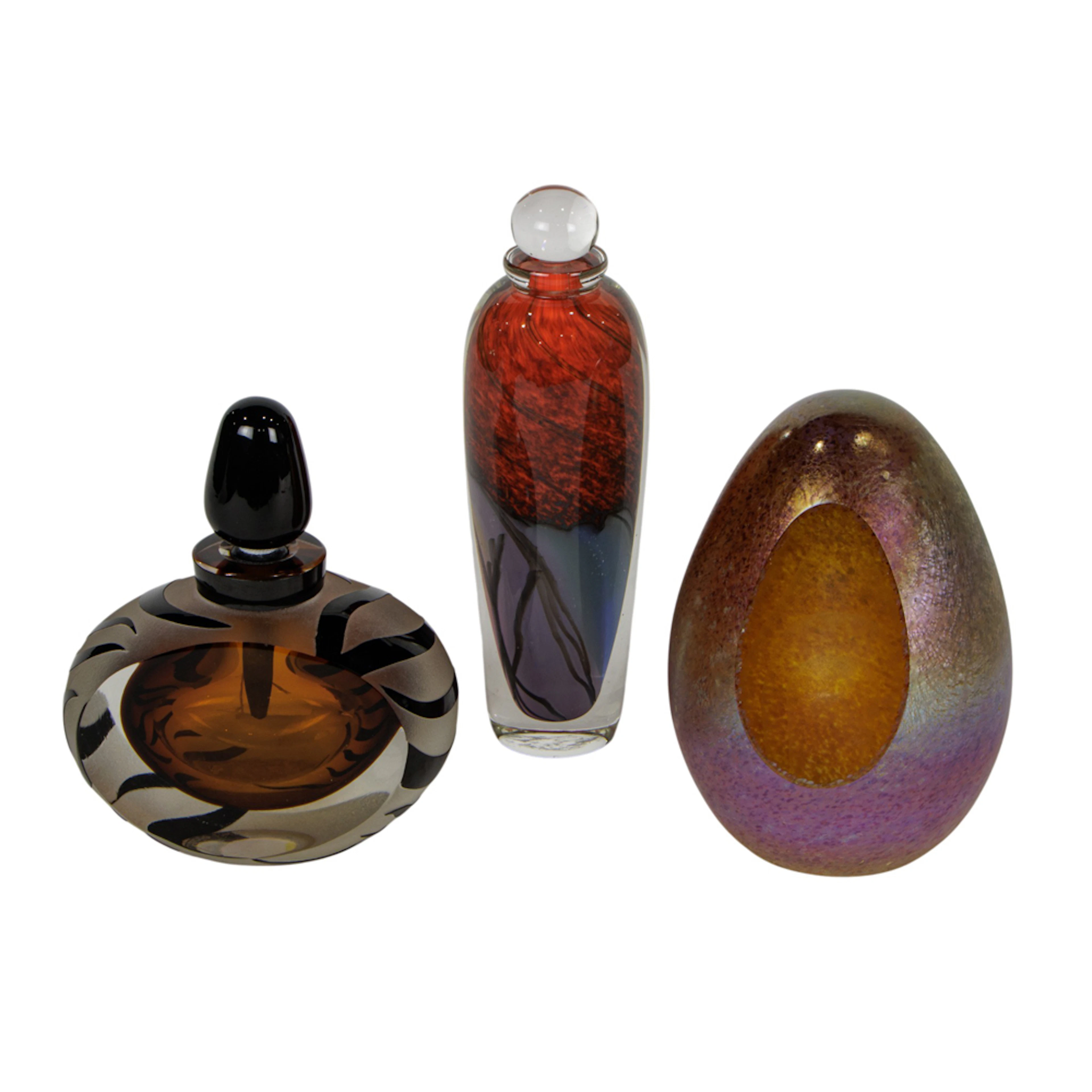 A group of three American studio paperweight glass