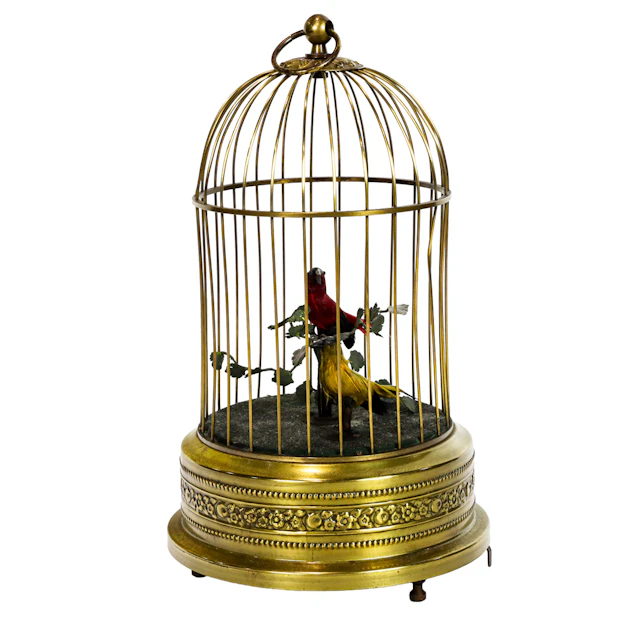 A Continental gilt metal singing bird music box automation