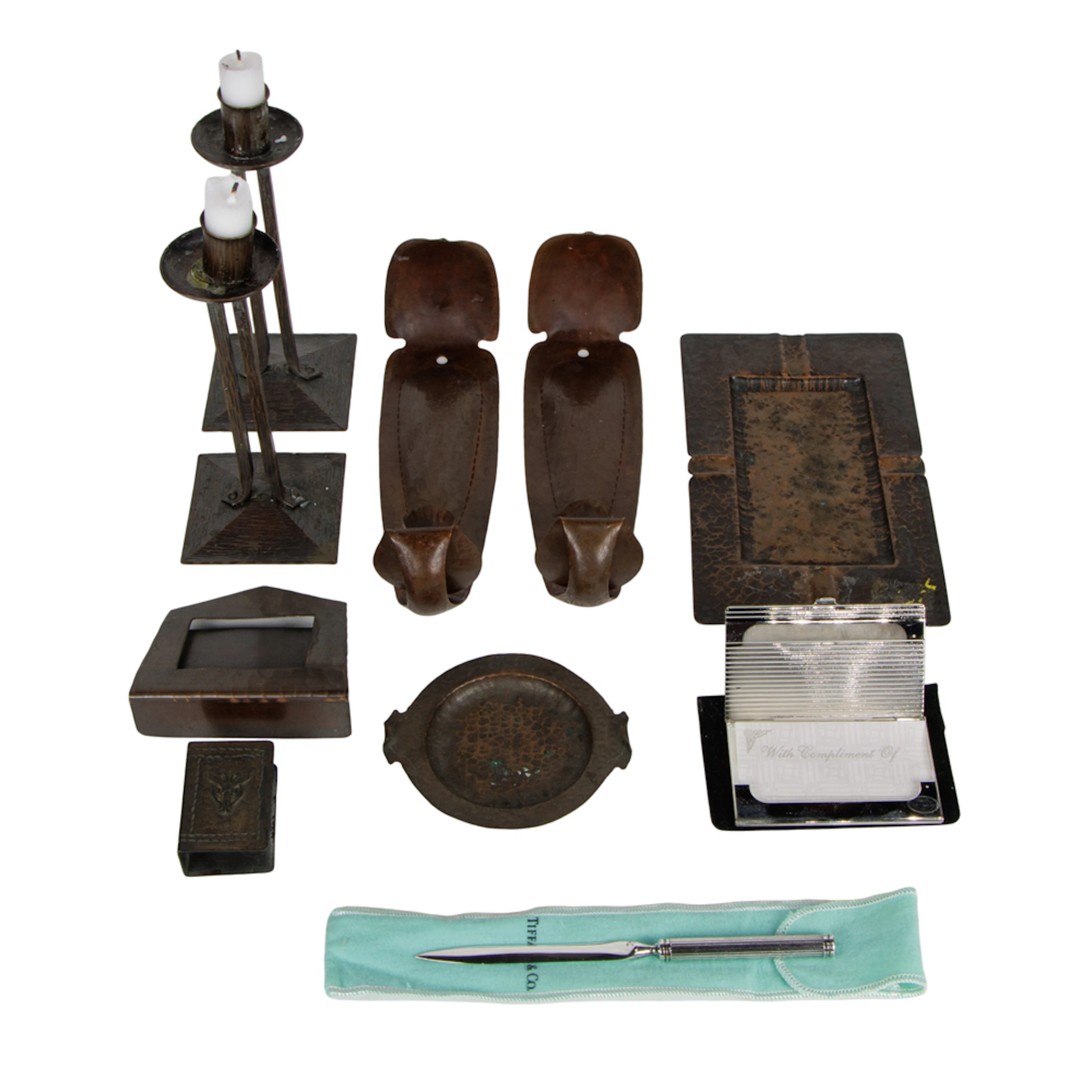 A group of Roycroft and other Arts and Crafts copper