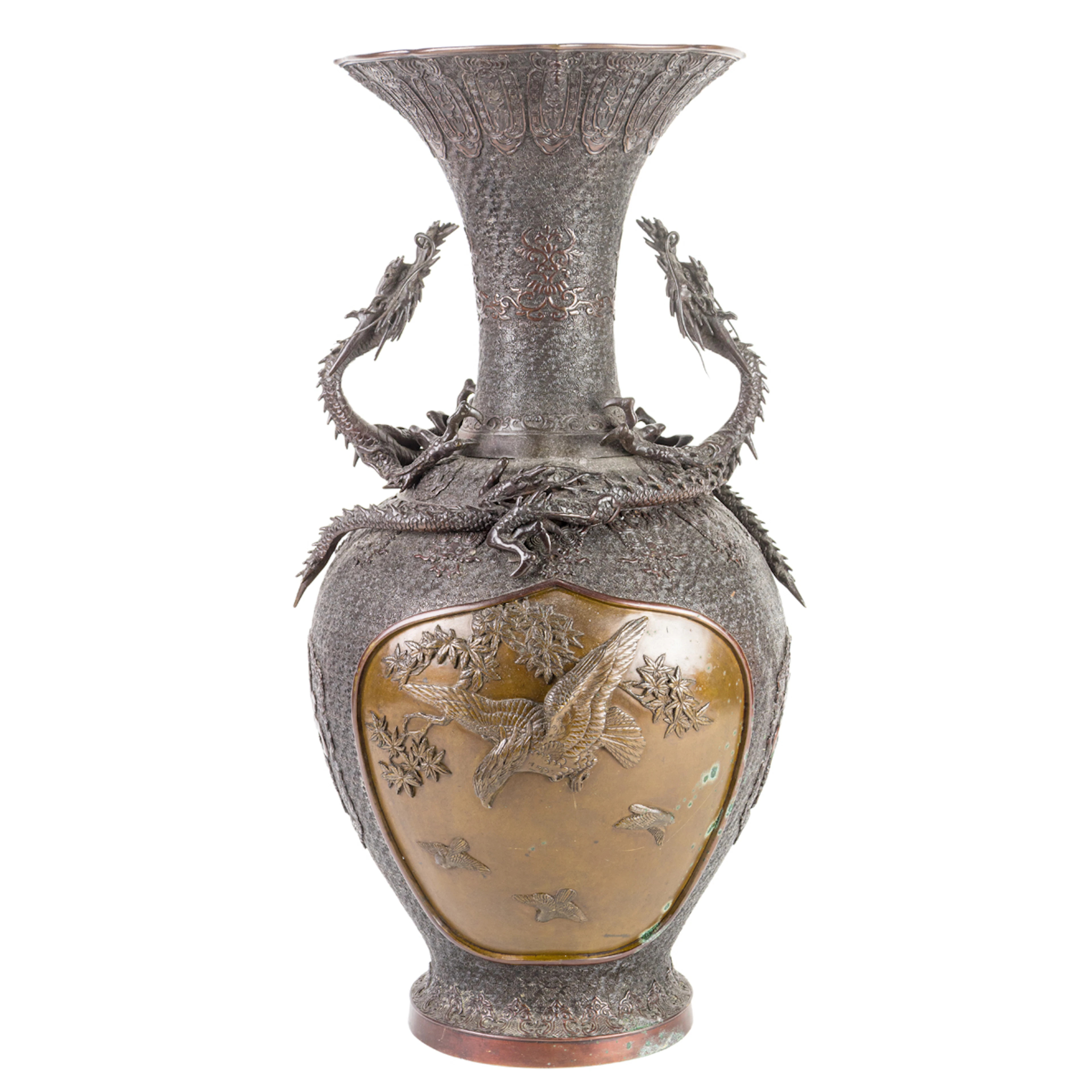 A Japanese patinated bronze 'dragon' vase