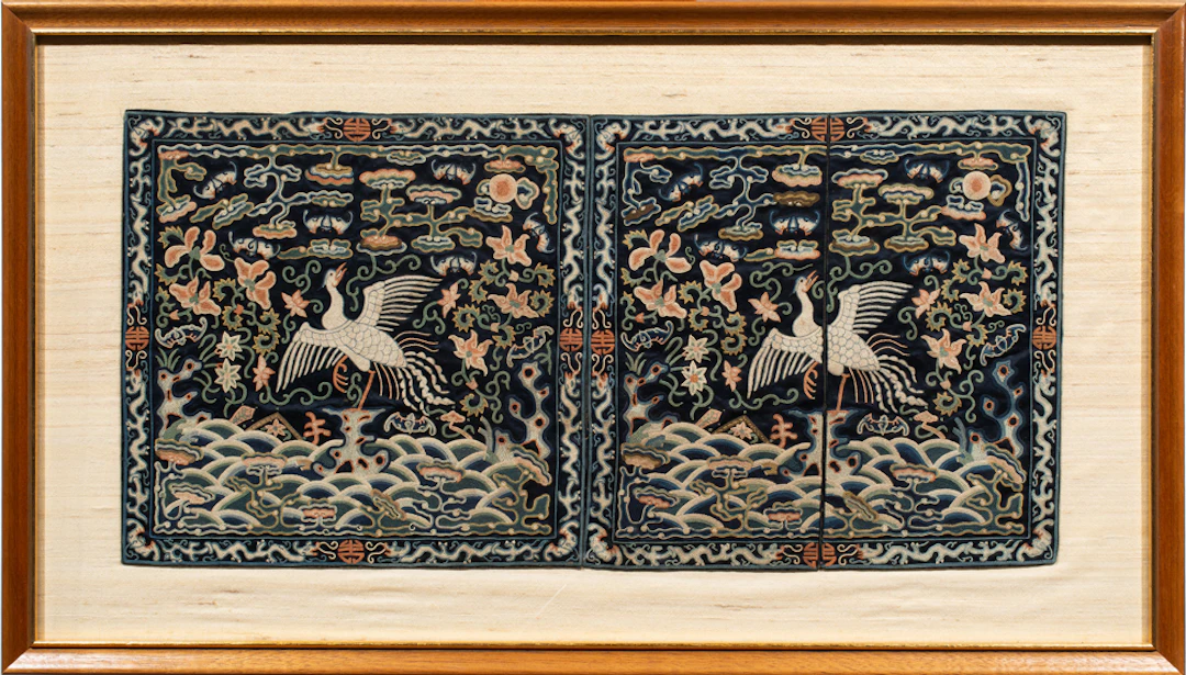 A pair of Chinese embroidered fifth civil rank badges