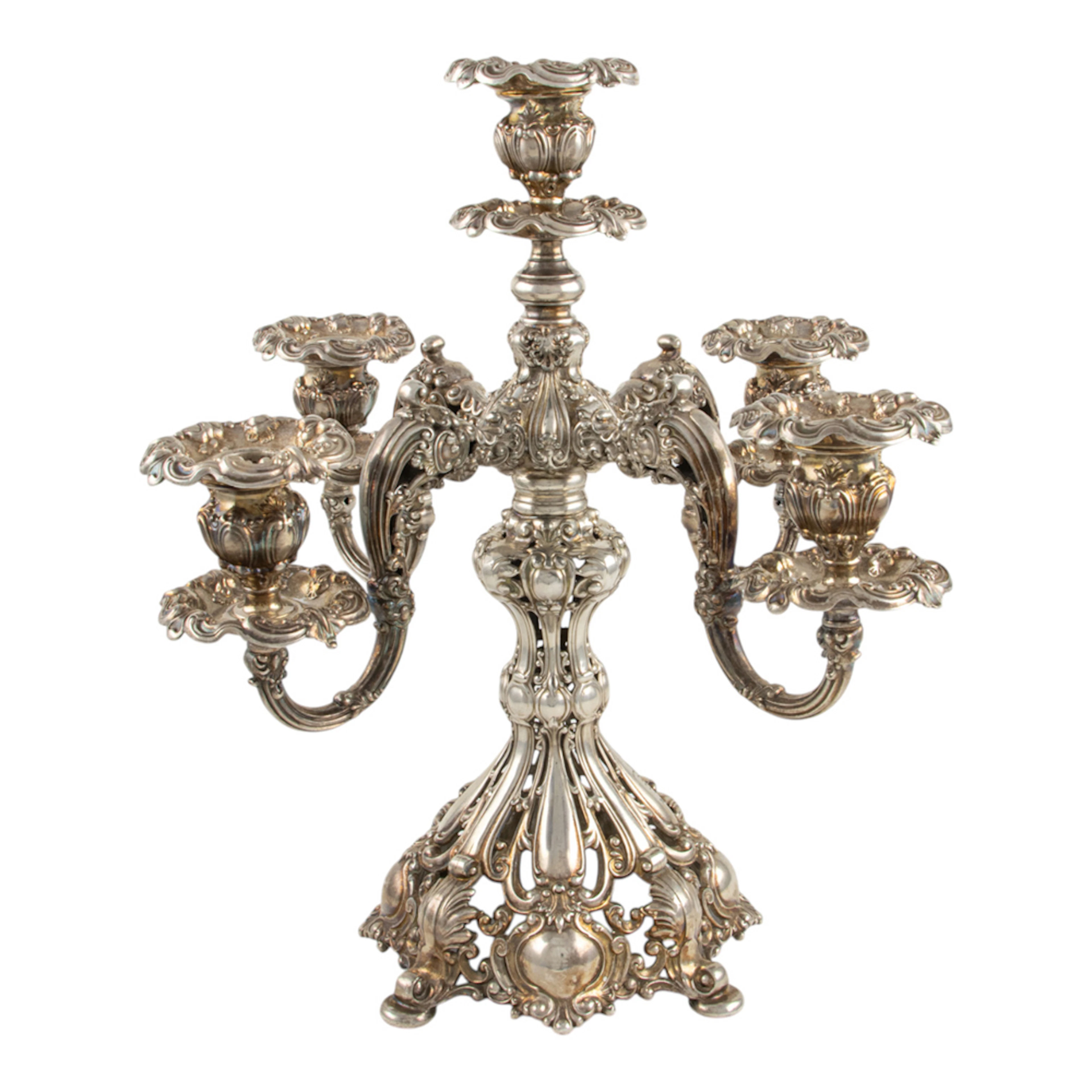 A Reed & Barton silver-plated five-light candelabrum in the Renaissance pattern