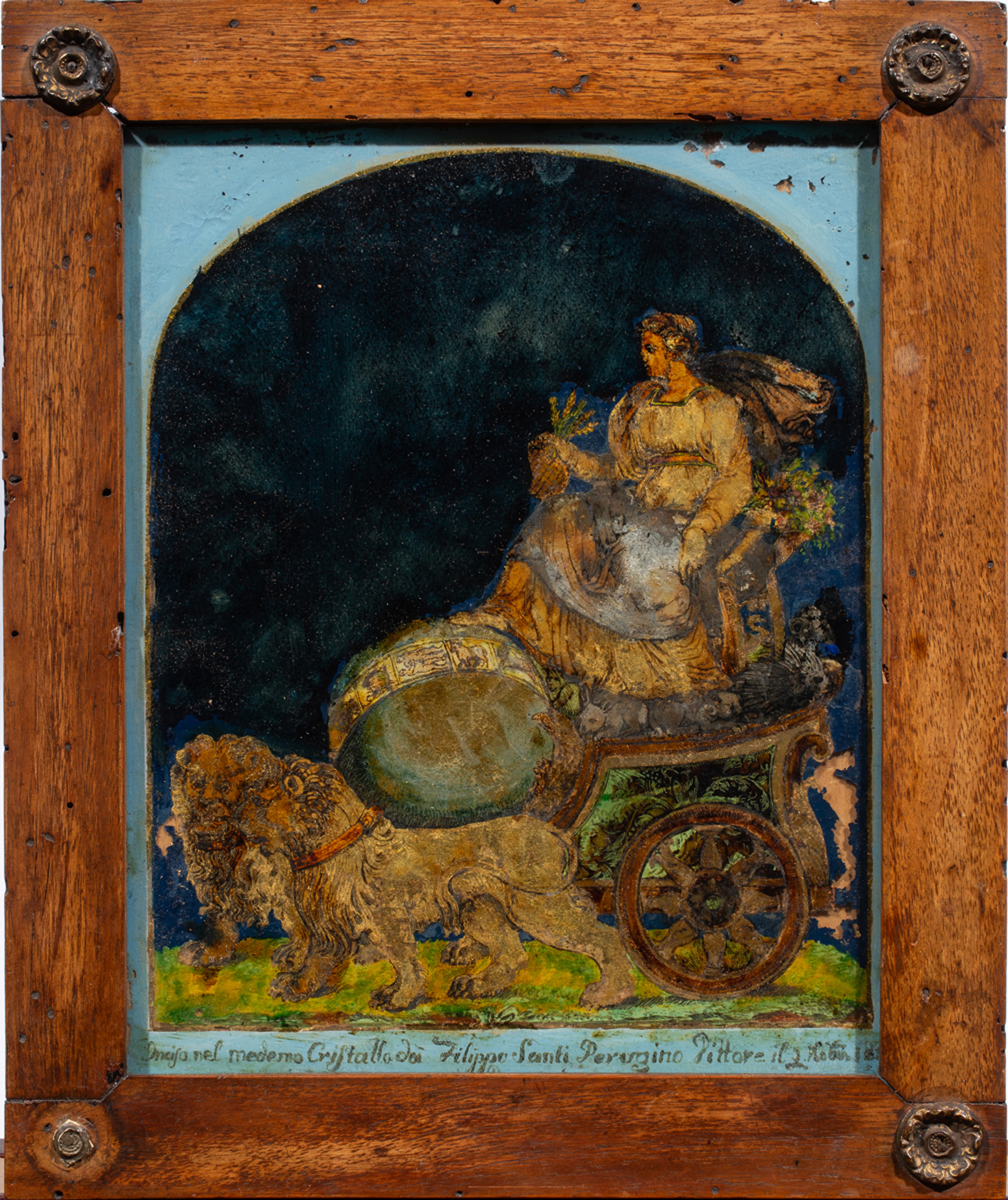 An Italian pittura sotto vetro (reverse painted and engraved glass)