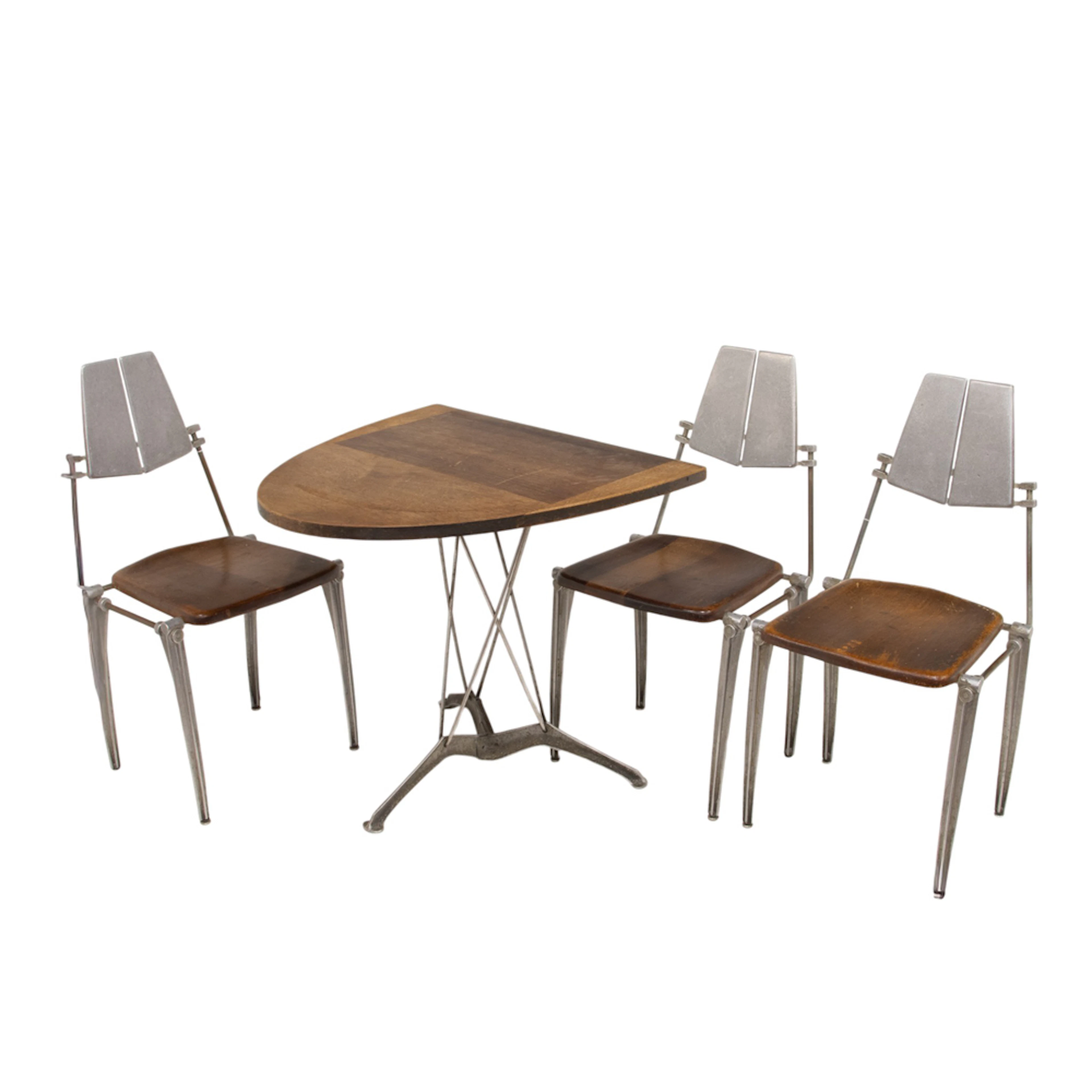 A Robert Josten aluminum and wood bistro set