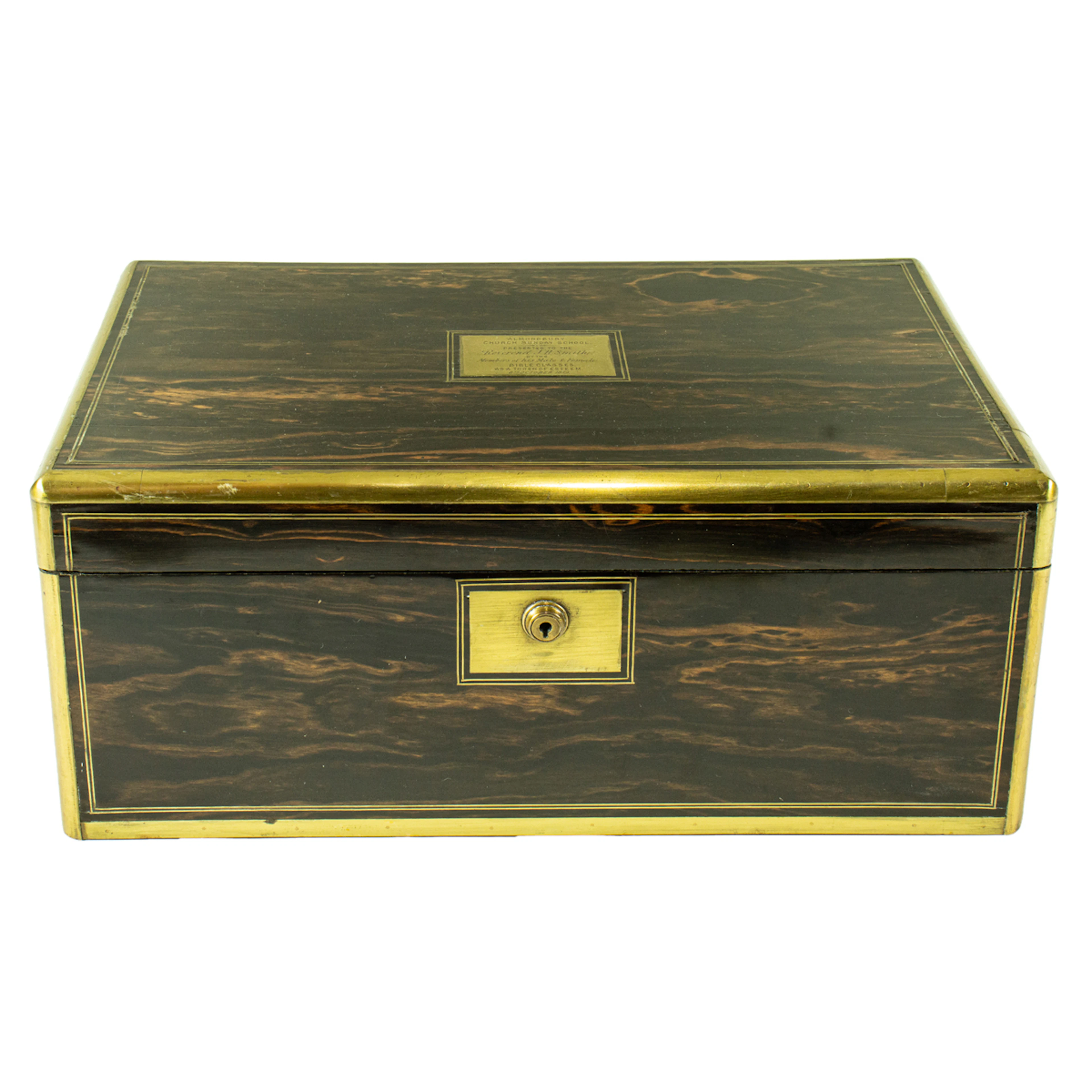 An English brass inlaid calamander lap desk
