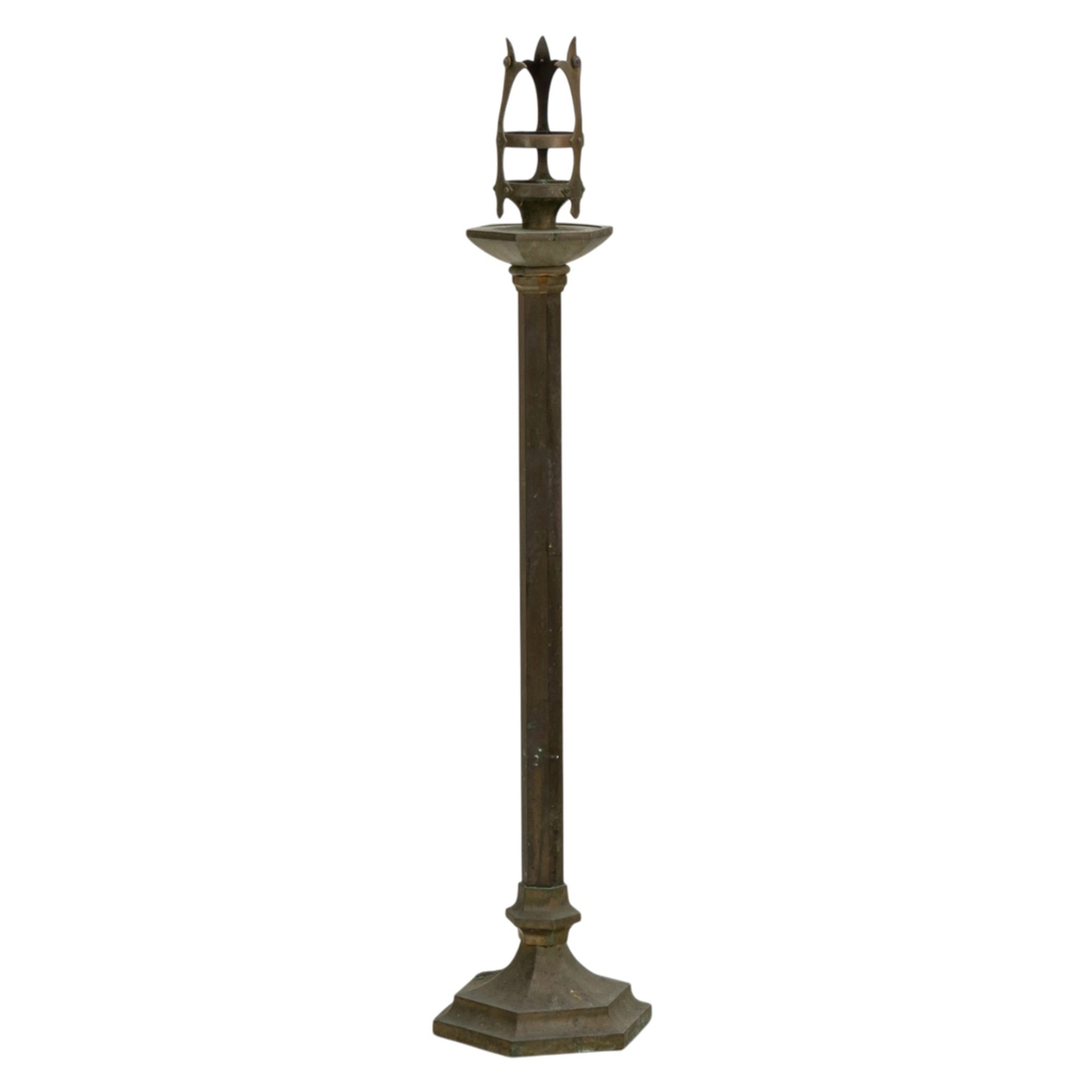 A Gothic Revival style bronze candle stand or torchiere