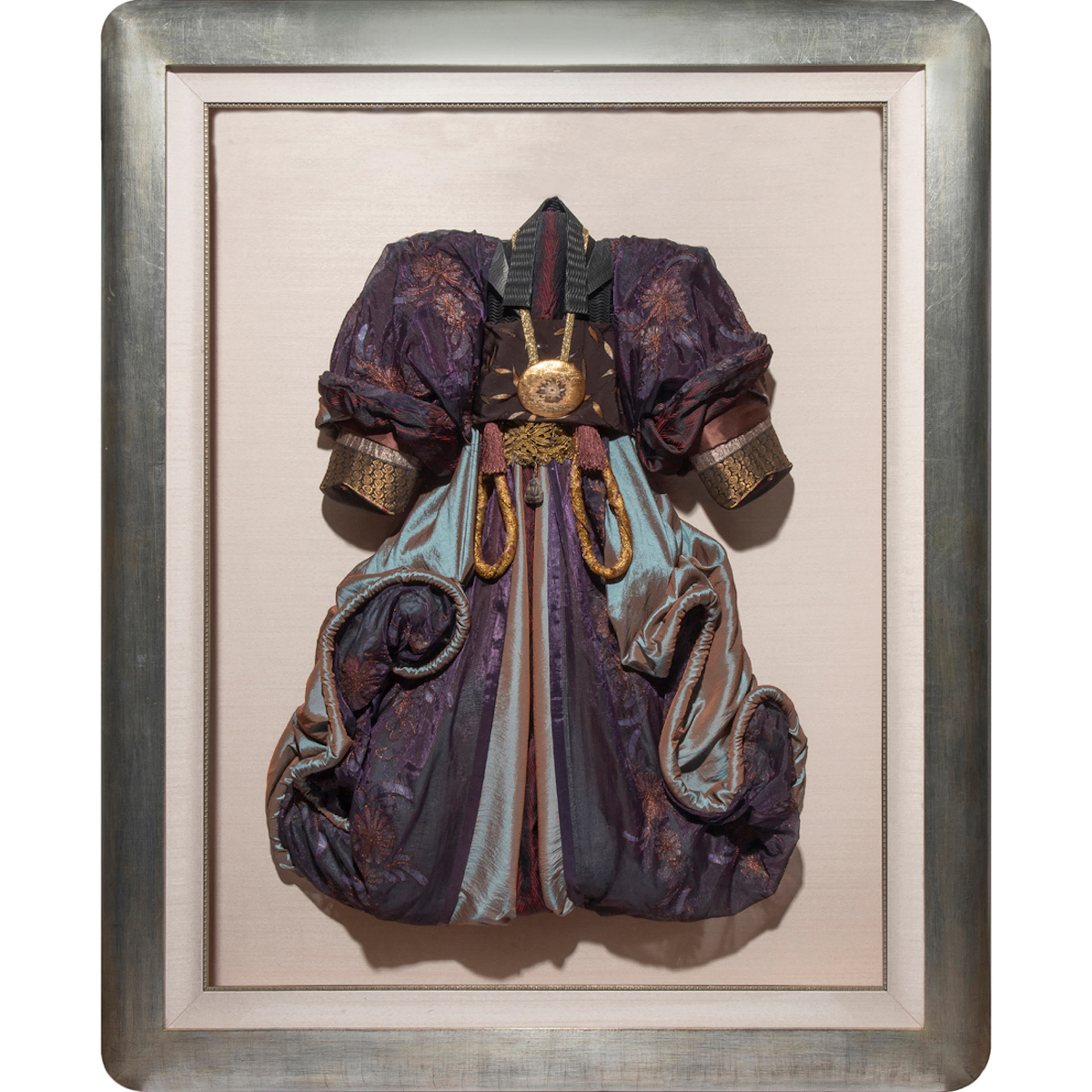 A Jillian Ring mounted kimono in shadowbox