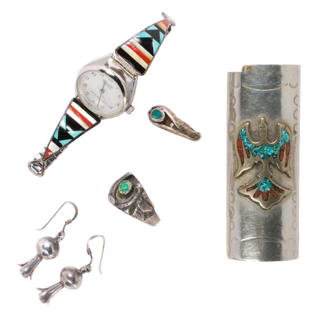 A group of Native American jewelry