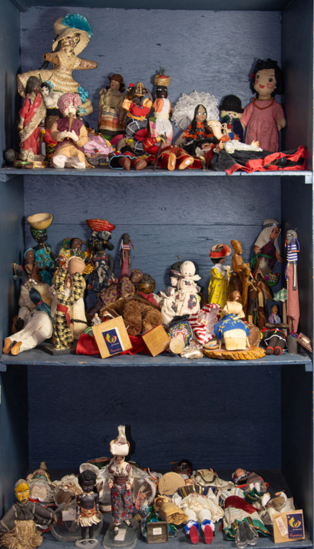 An assembled group of multicultural dolls