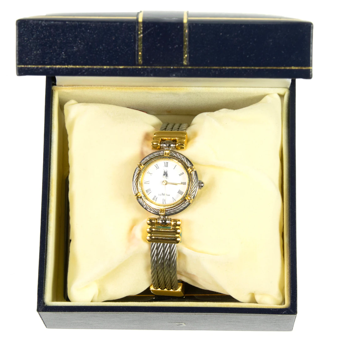 A Royal Queen's polo team stainless steel wrist watch