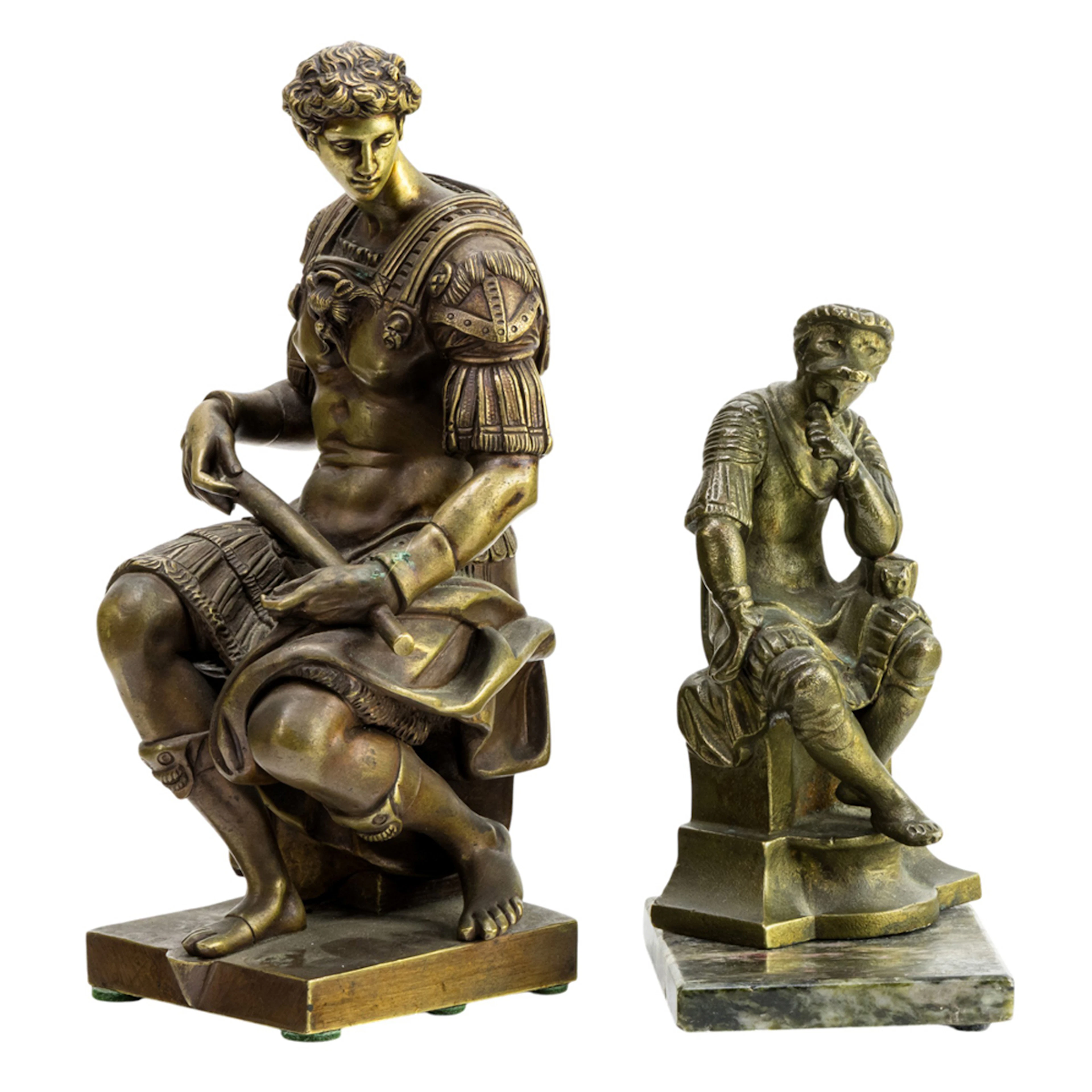 Two Grand Tour style patinated bronze figures after Michelangelo