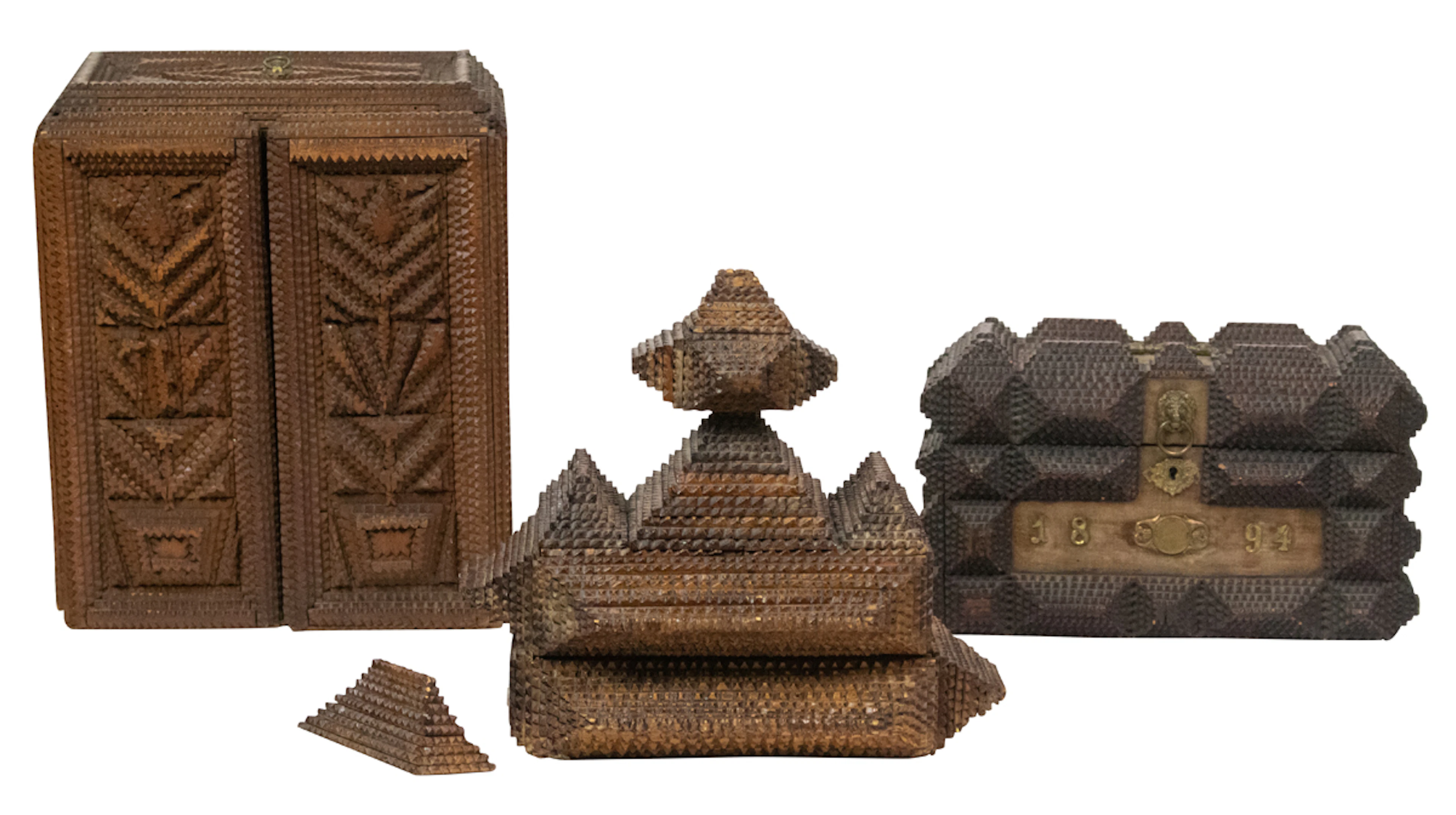 Three Tramp Art boxes