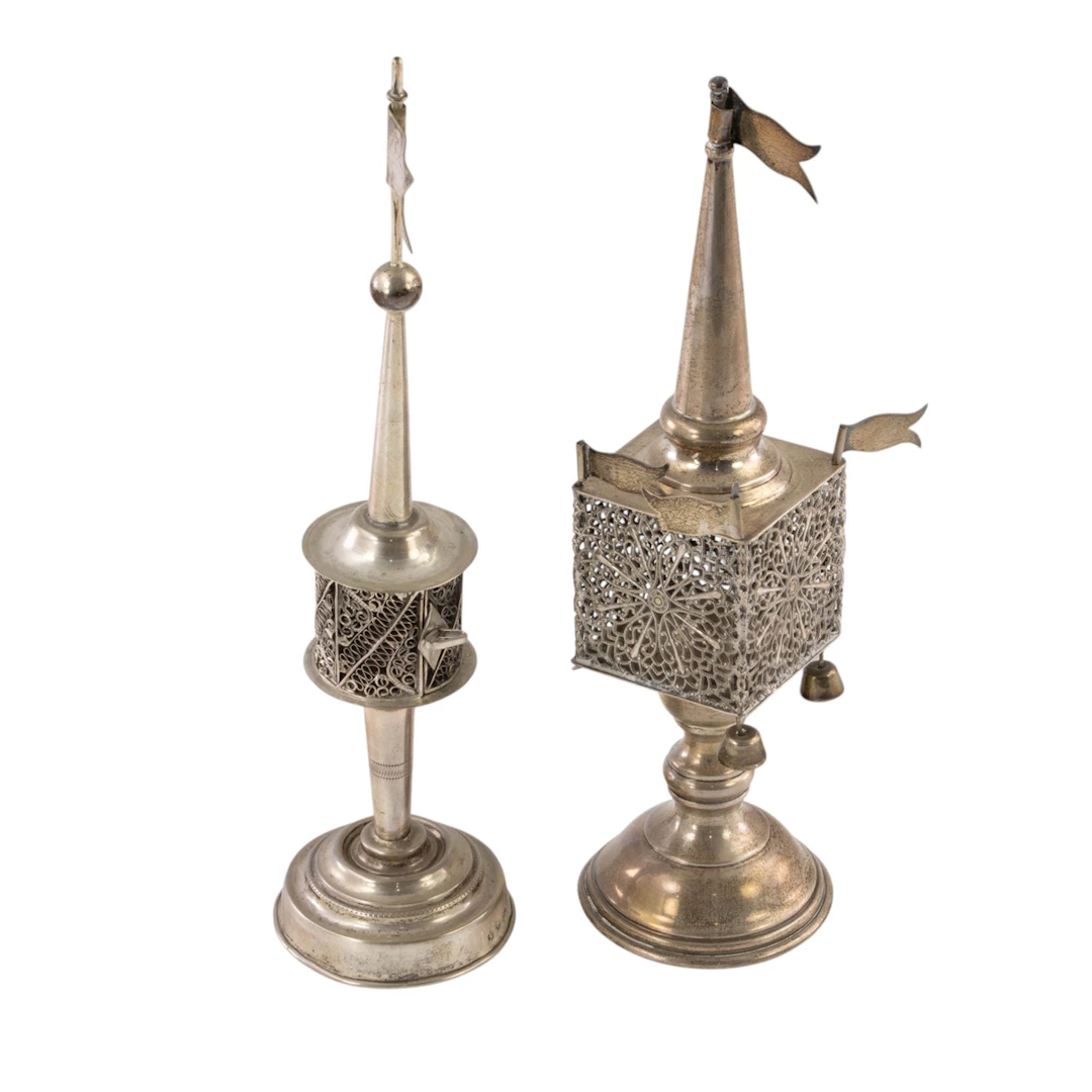 Two Continental silver spice towers