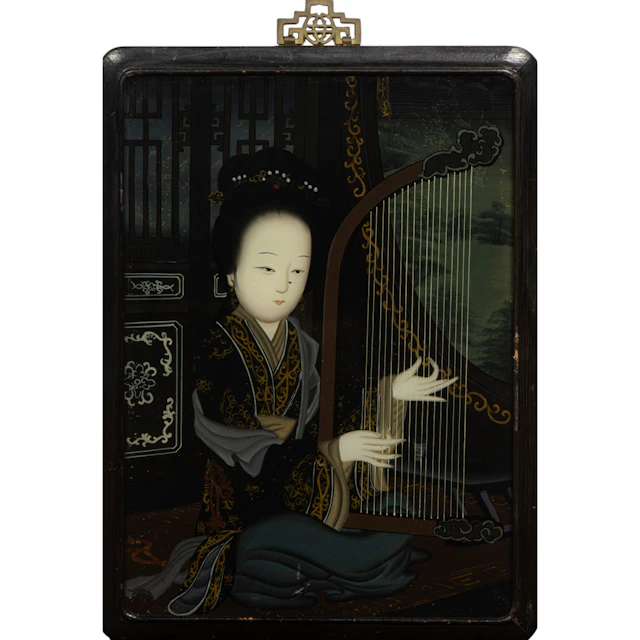 A Chinese export reverse glass portrait