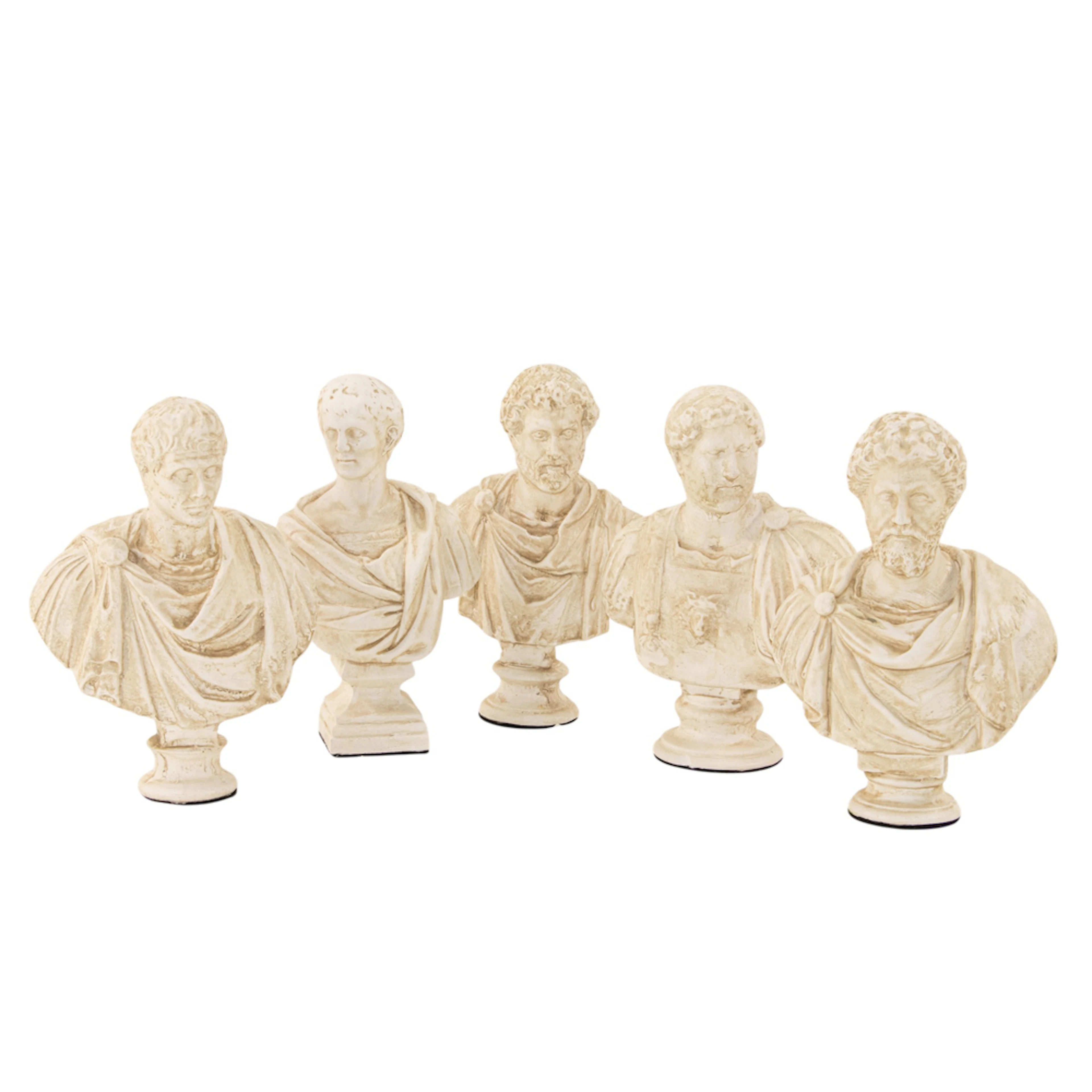 Five miniature Grand Tour style plaster busts of Roman Emperors