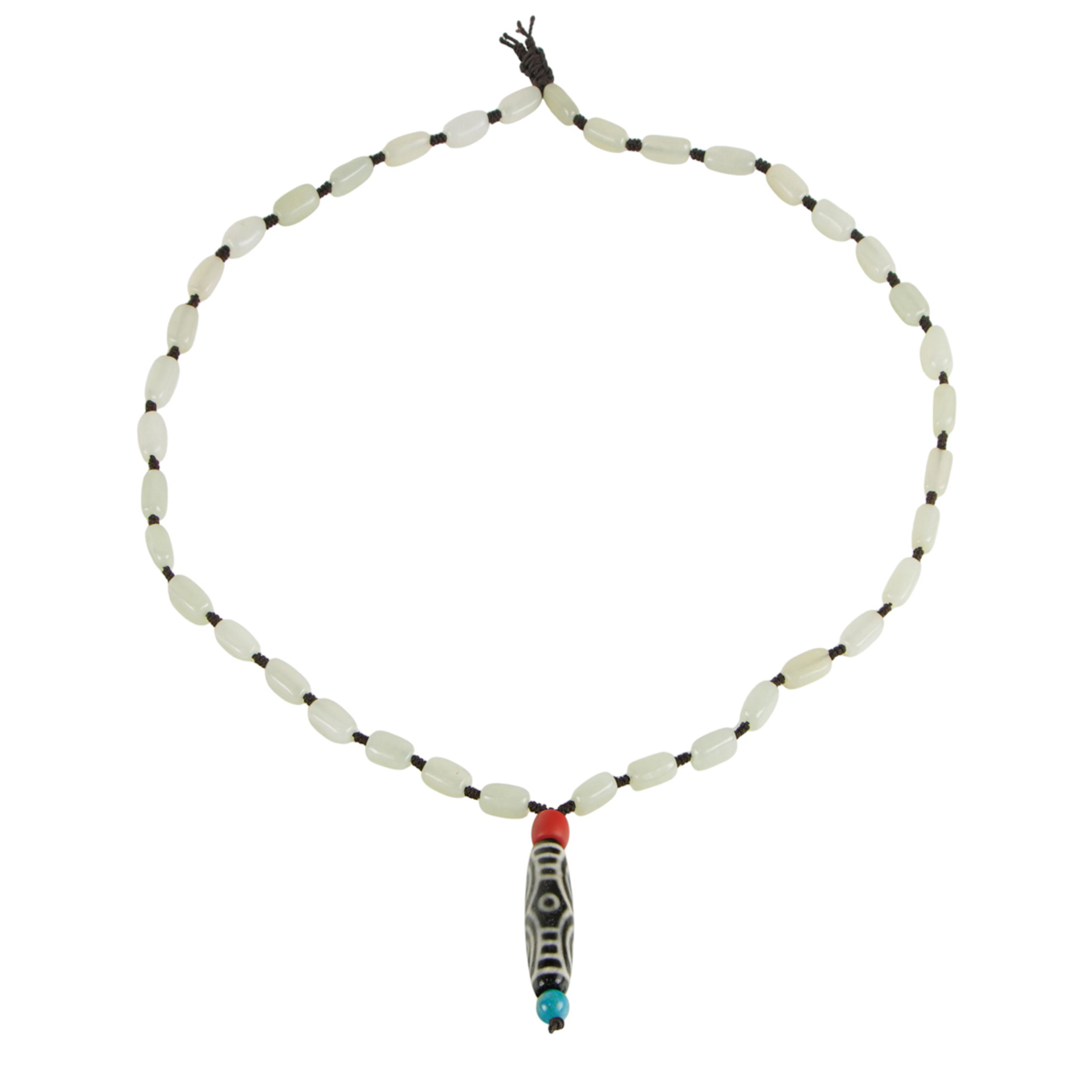 A Chinese white jade necklace with dzi bead