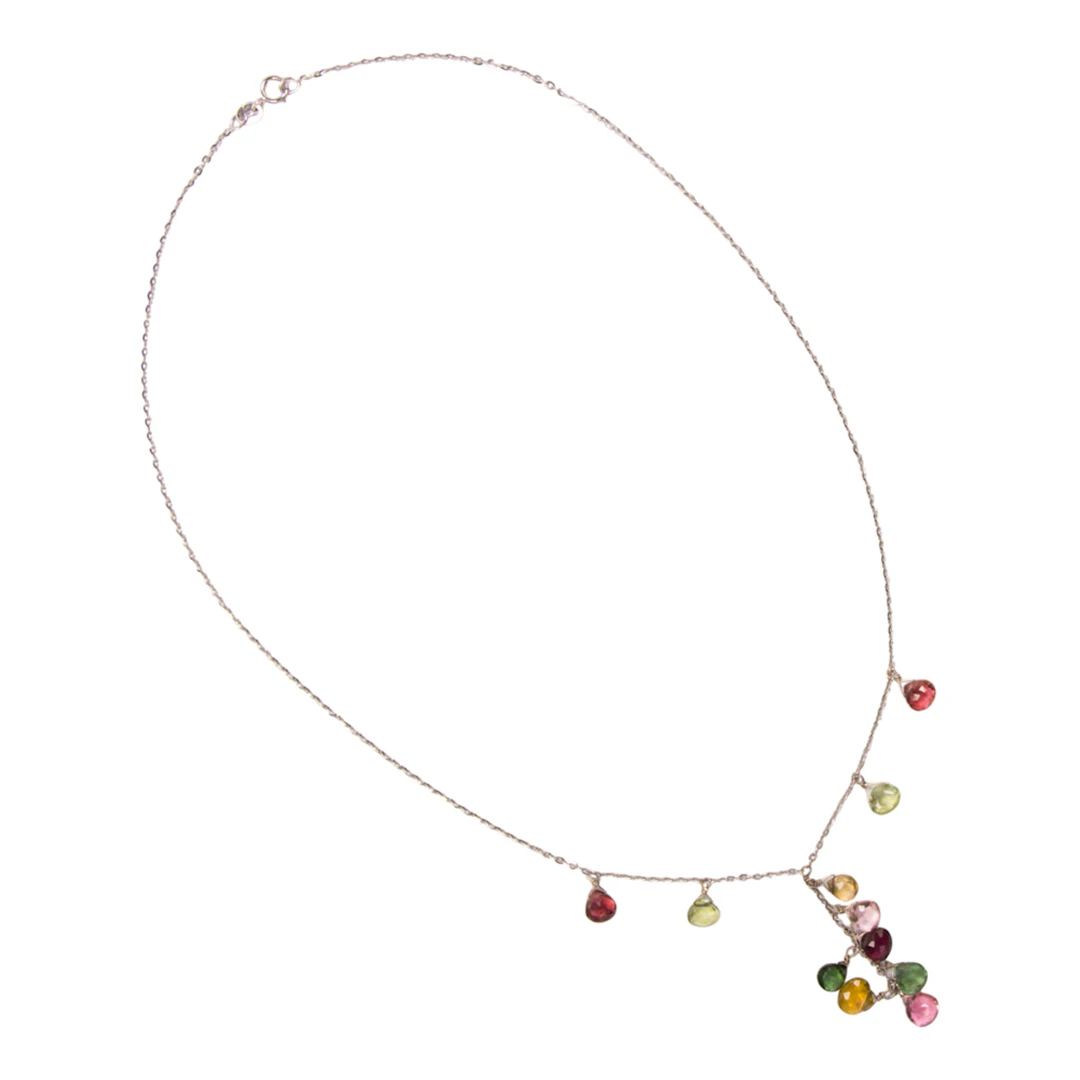 A multi-color sapphire and 14k white gold necklace
