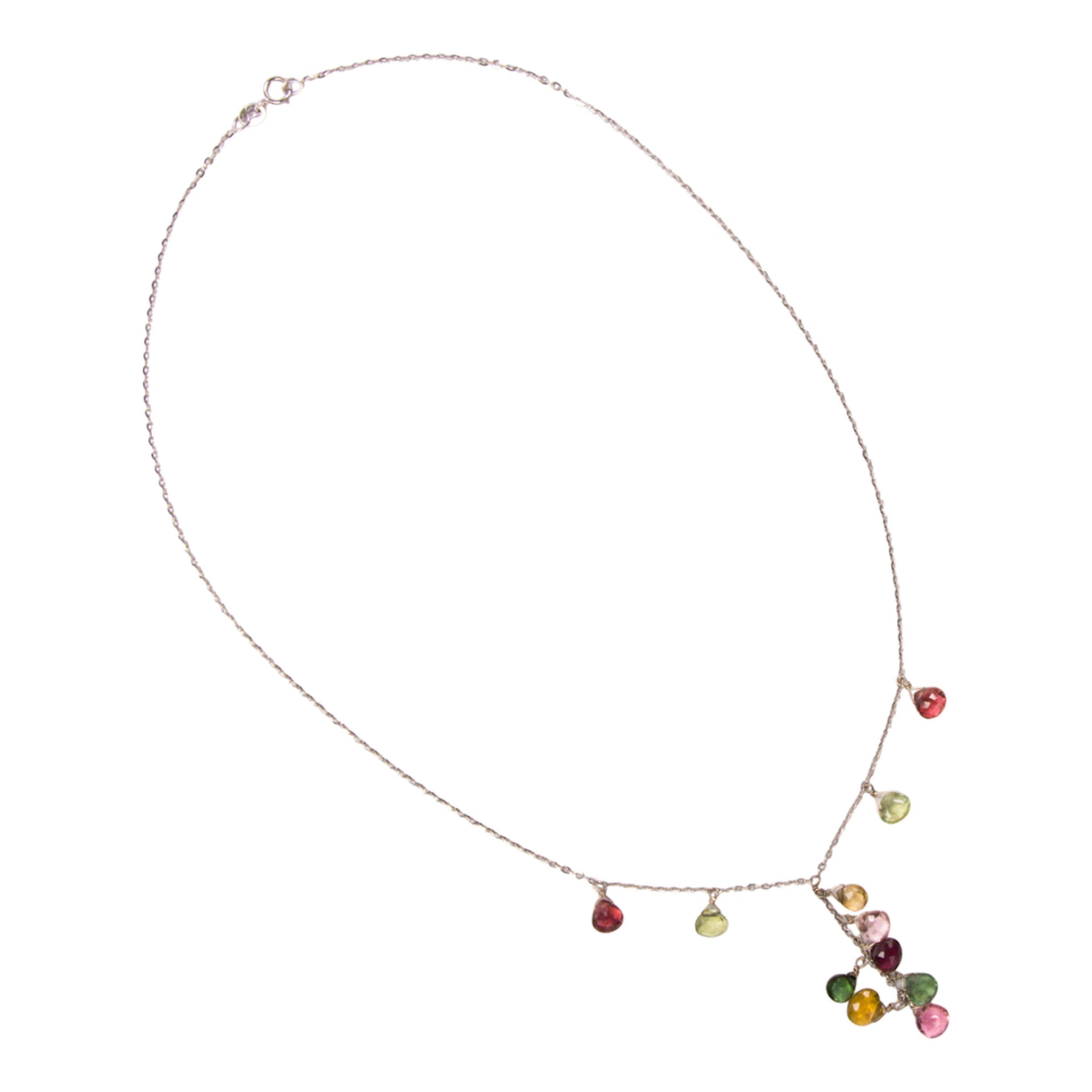 A multi-color sapphire and 14k white gold necklace