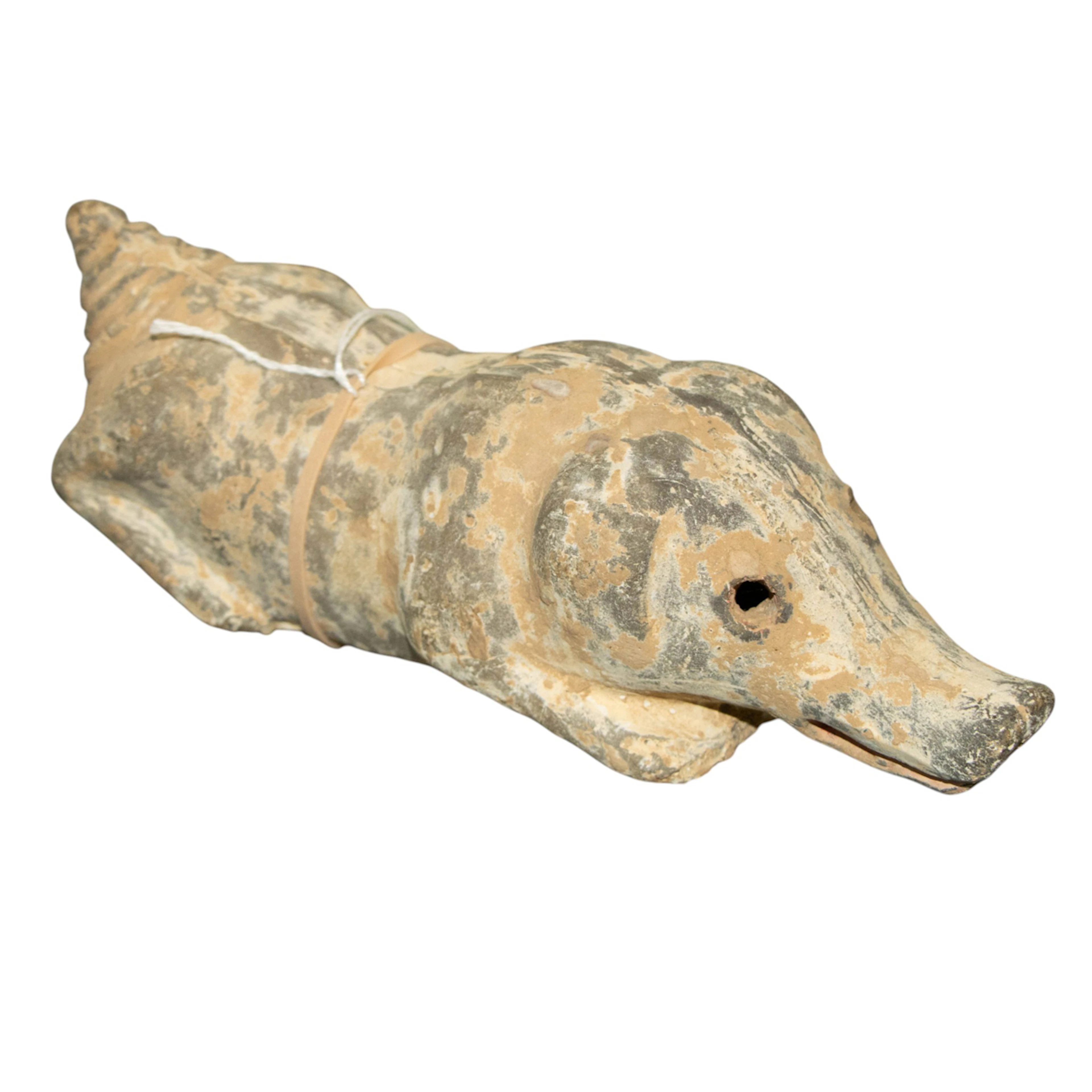 A Chinese grey painted pottery figure of a pig