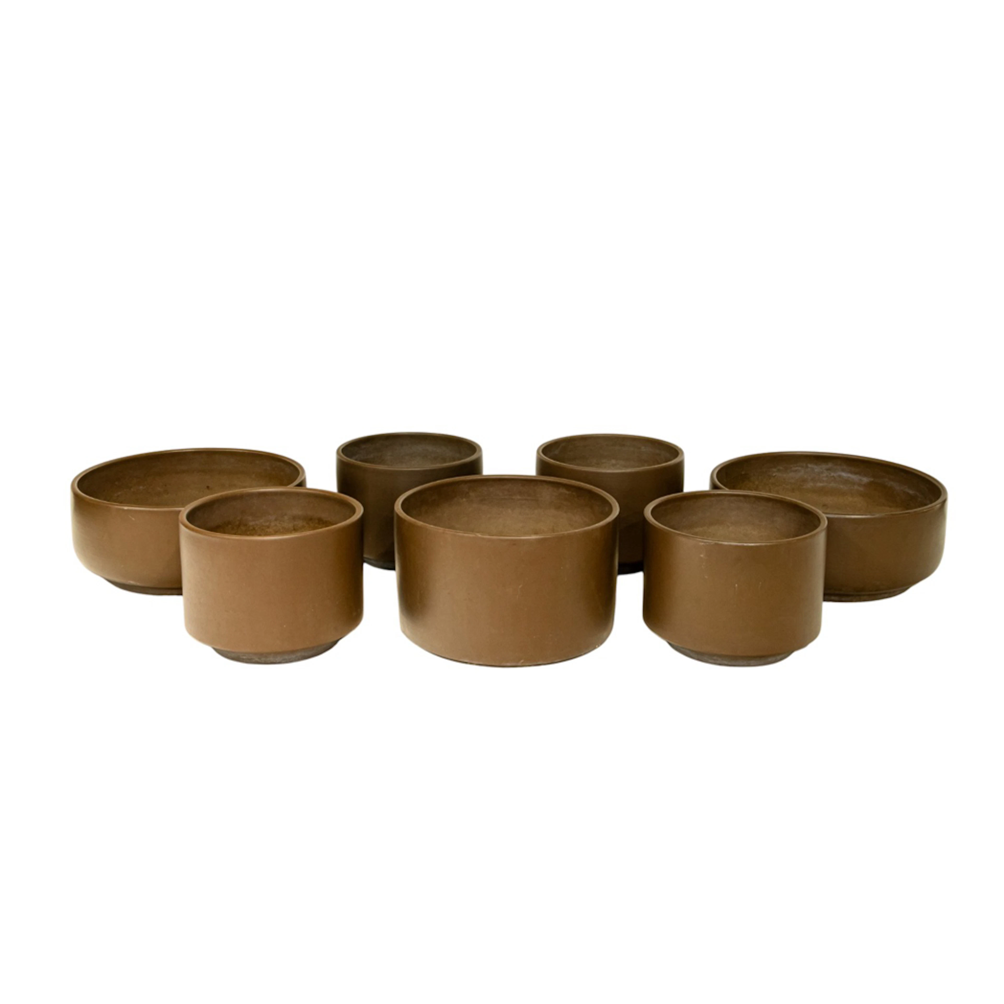 Seven Gainey Ceramics matte brown glazed garden pots
