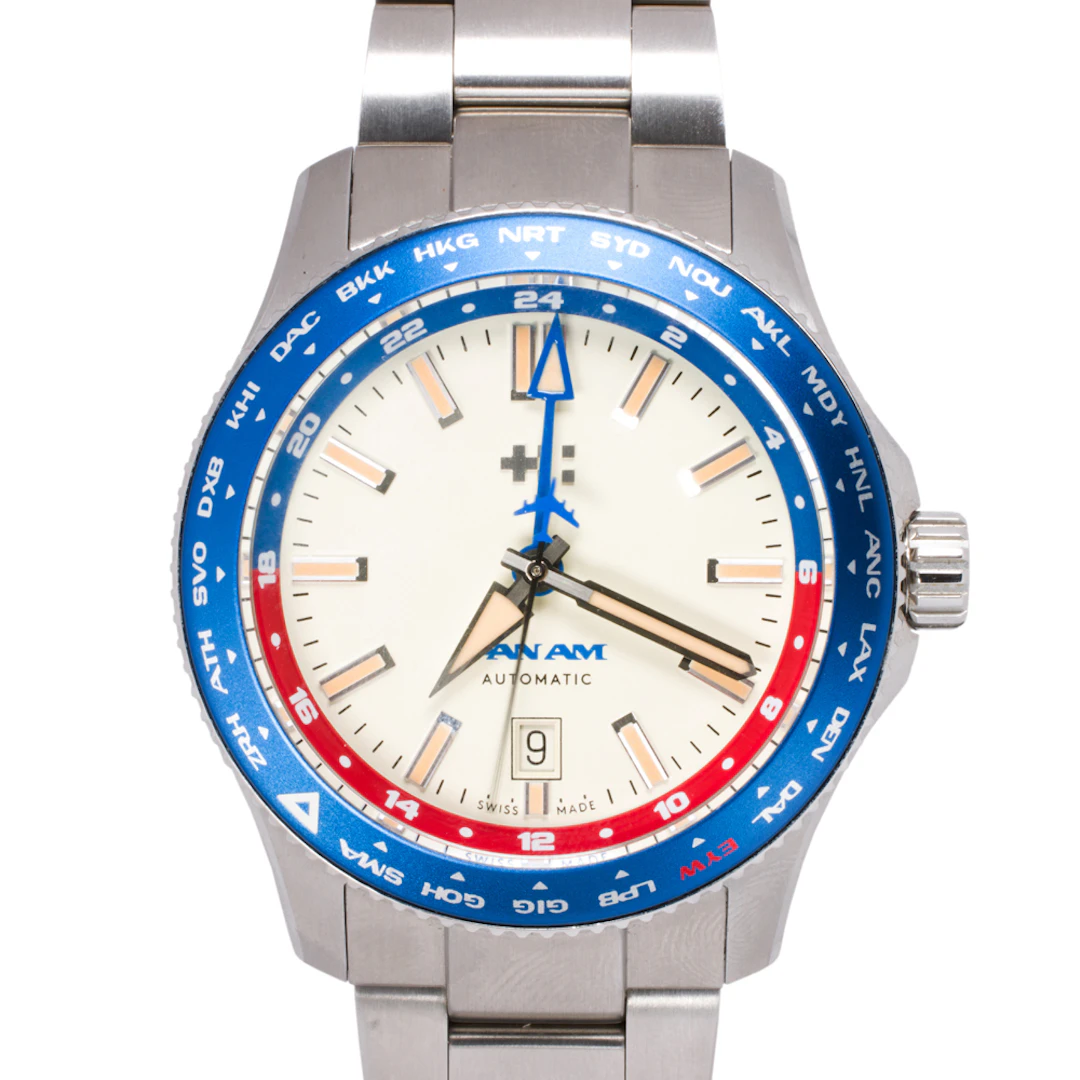 A Christopher Ward special edition Pan Am C60 Clipper GMT stainless steel watch
