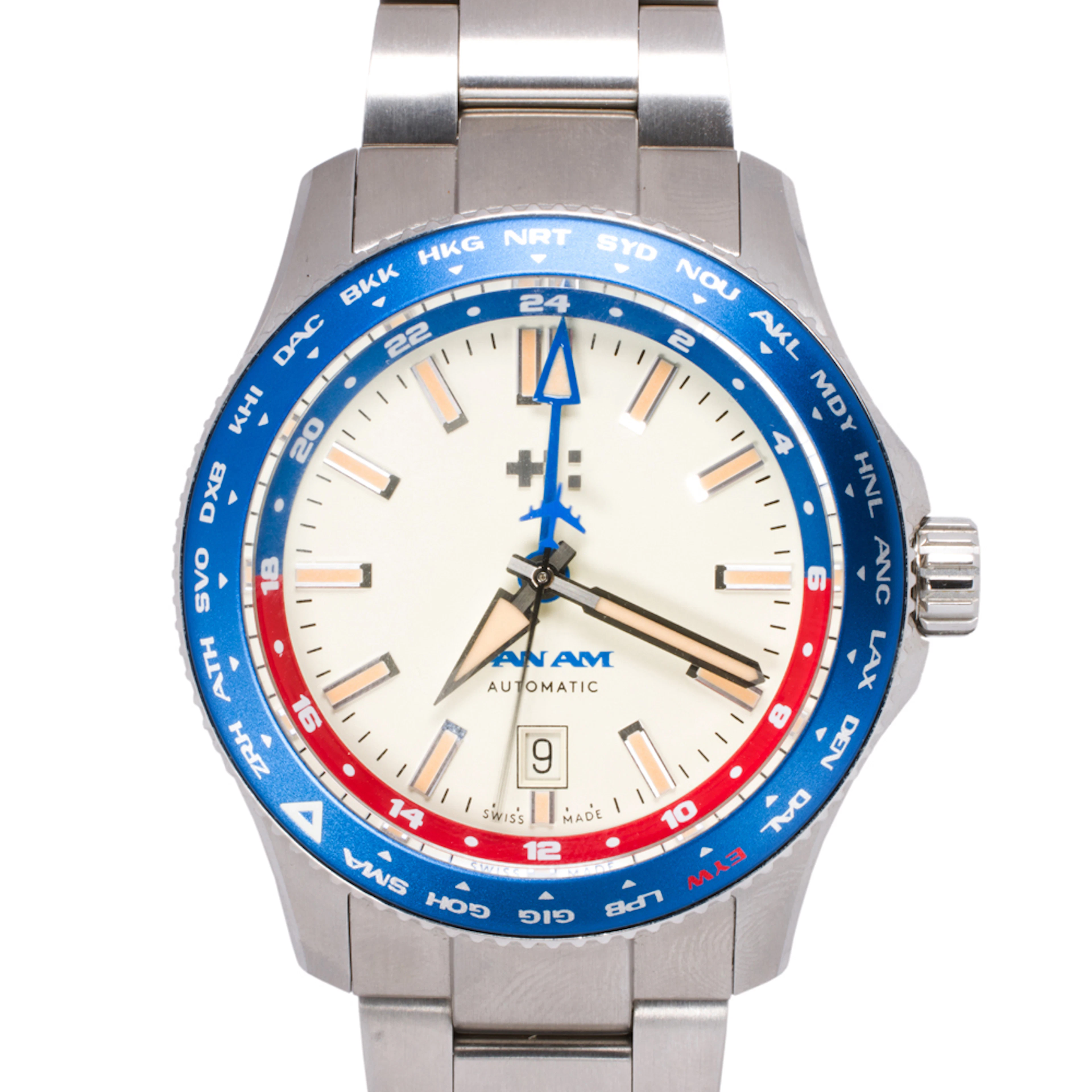 A Christopher Ward special edition Pan Am C60 Clipper GMT stainless steel watch