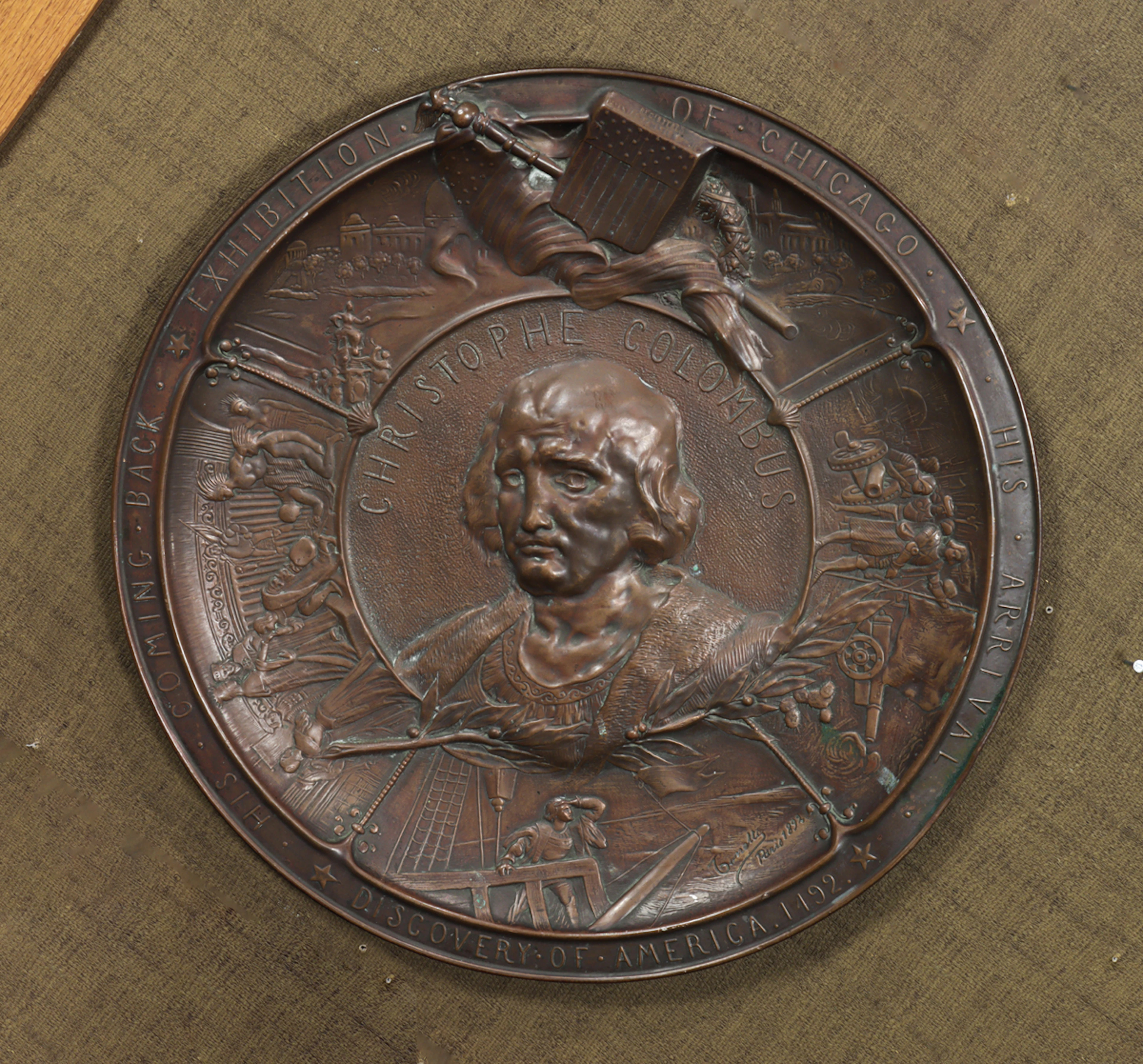 A Worlds Fair Copper Christopher Columbus plaque