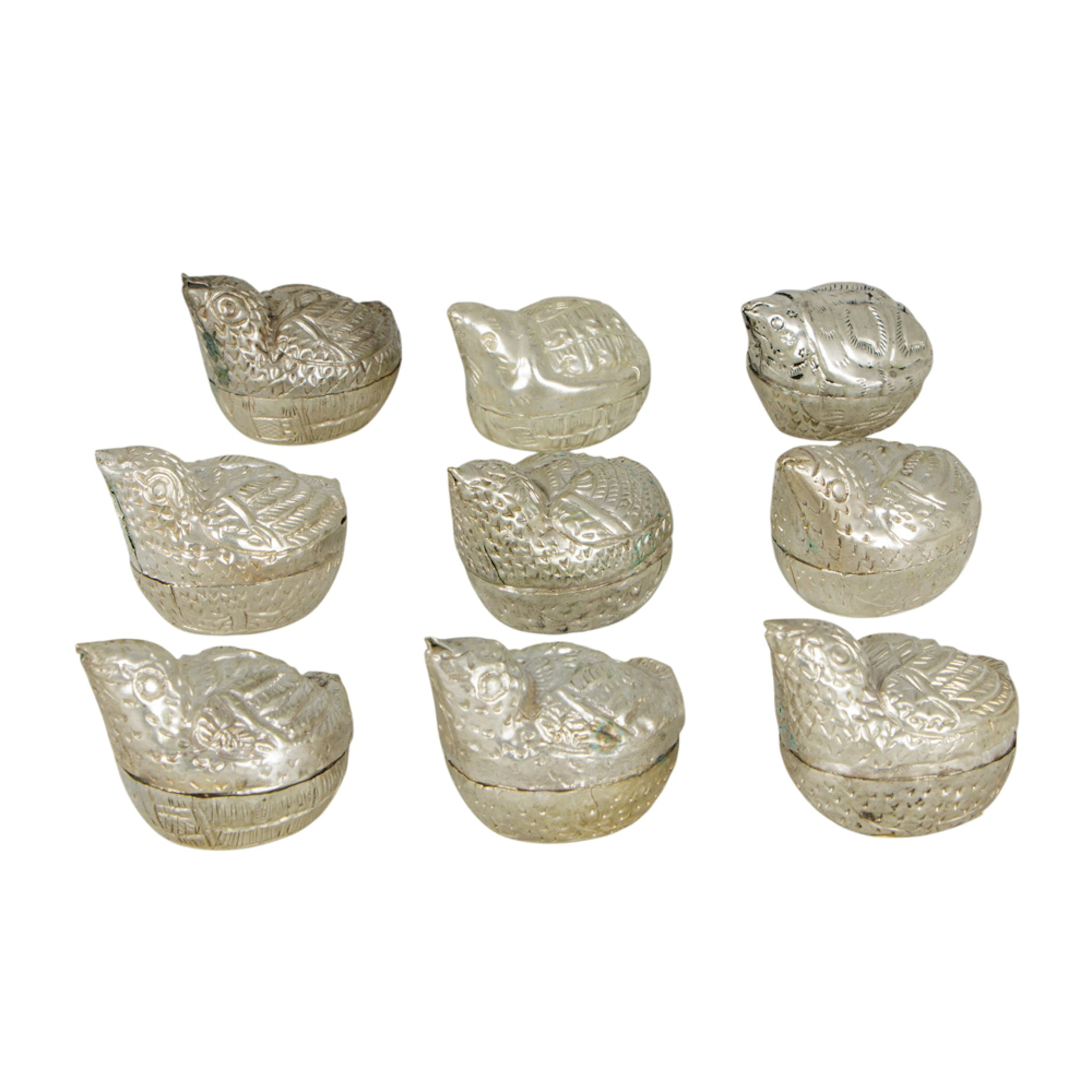 (lot of 9) Burmese silver 'elephant' boxes