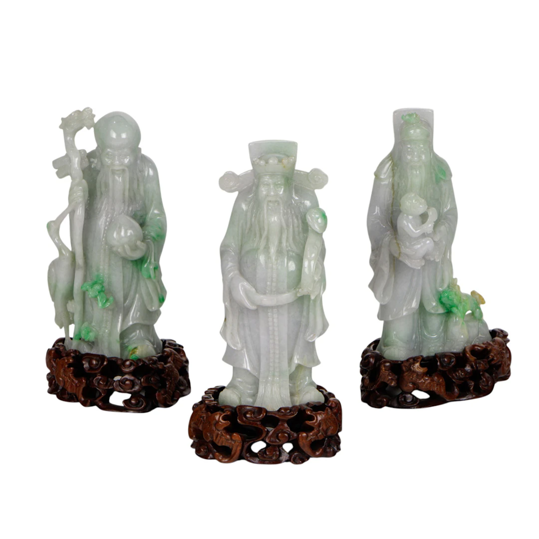 A set of three Chinese jadeite Star Gods
