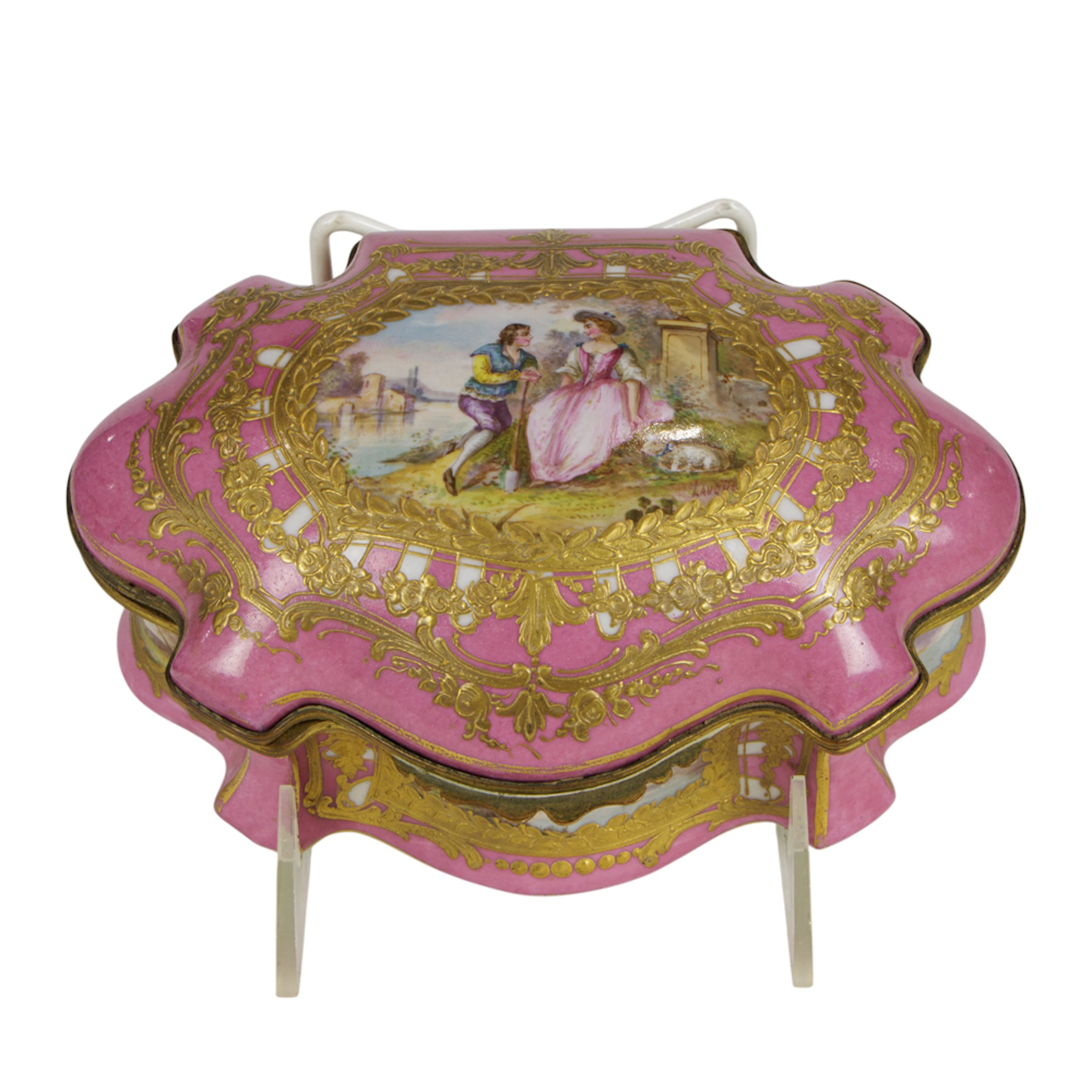 A Sevres style porcelain gilt bronze mounted table box