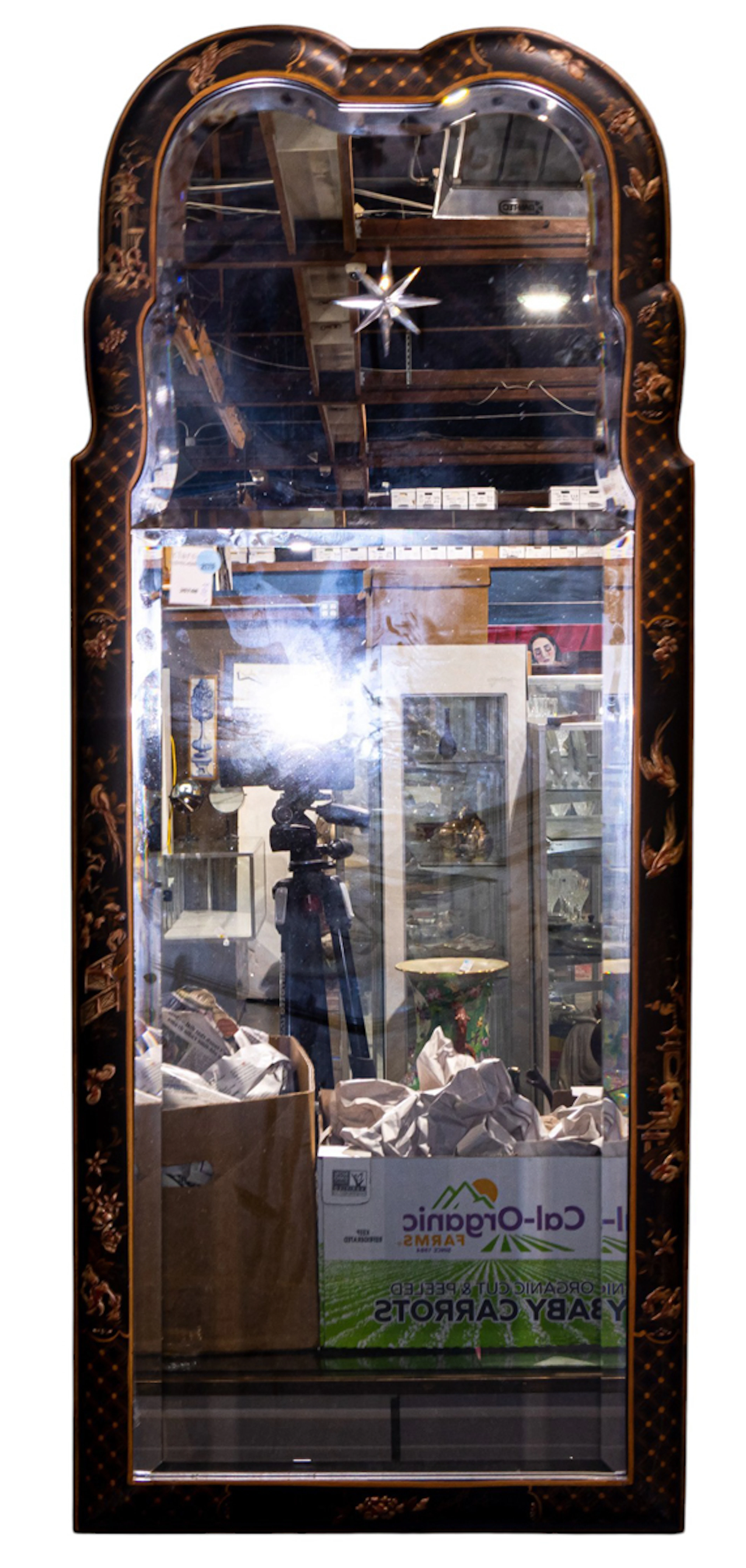 A La Barge lacquered and cut glass mirror in the Chinese Chippendale style