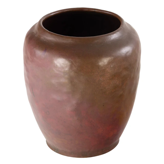 A Dirk van Erp hammered copper red warty vase