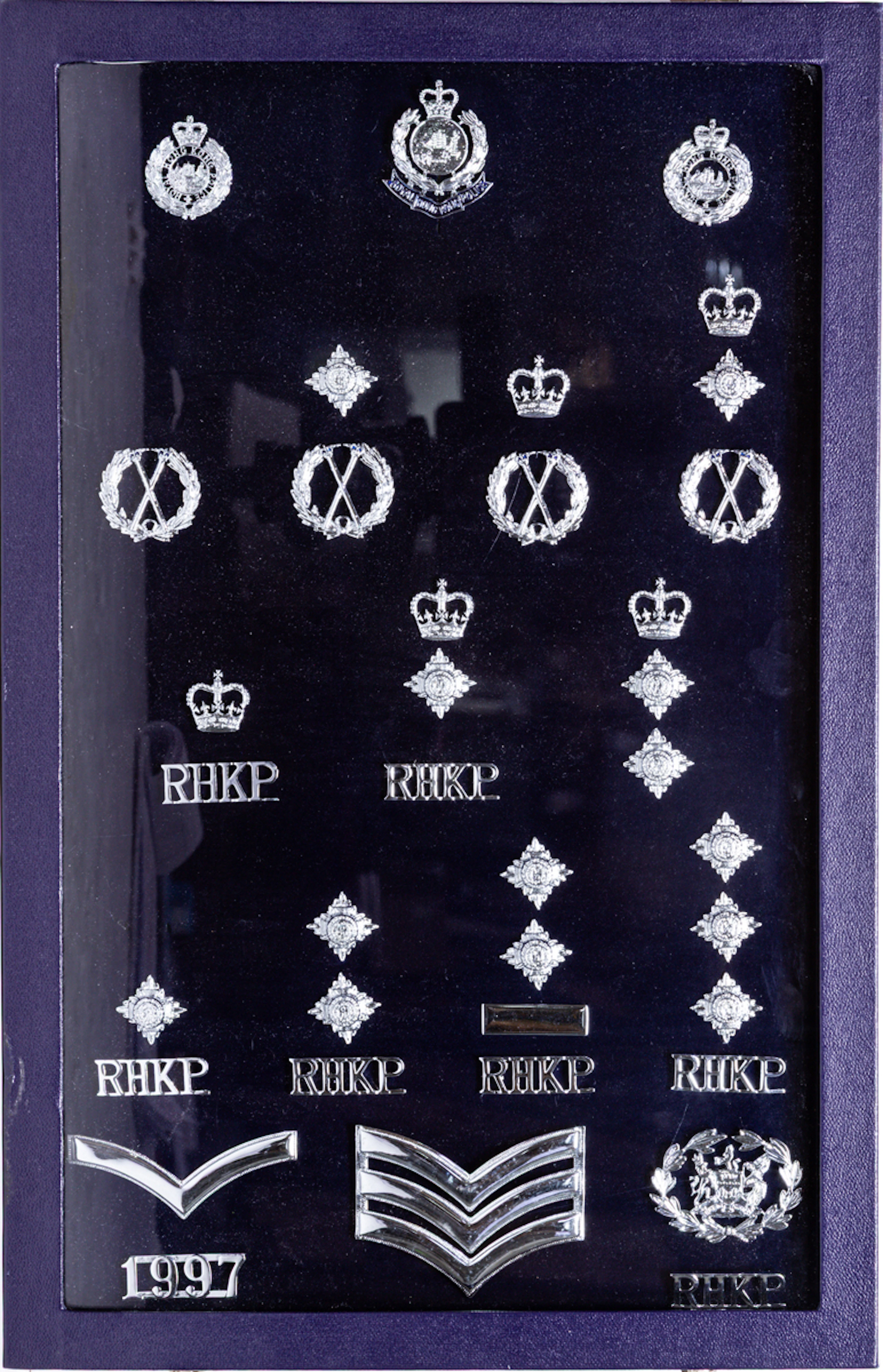 Framed British Colonial Royal Hong Kong Police Force Rank Badges