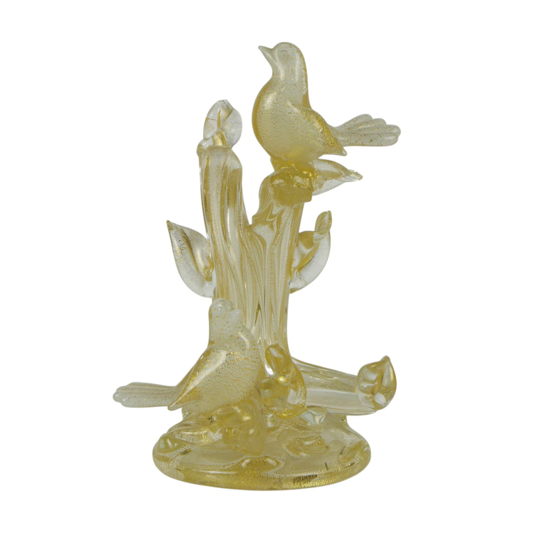 A Murano gold flecked glass model of two birds on a branch