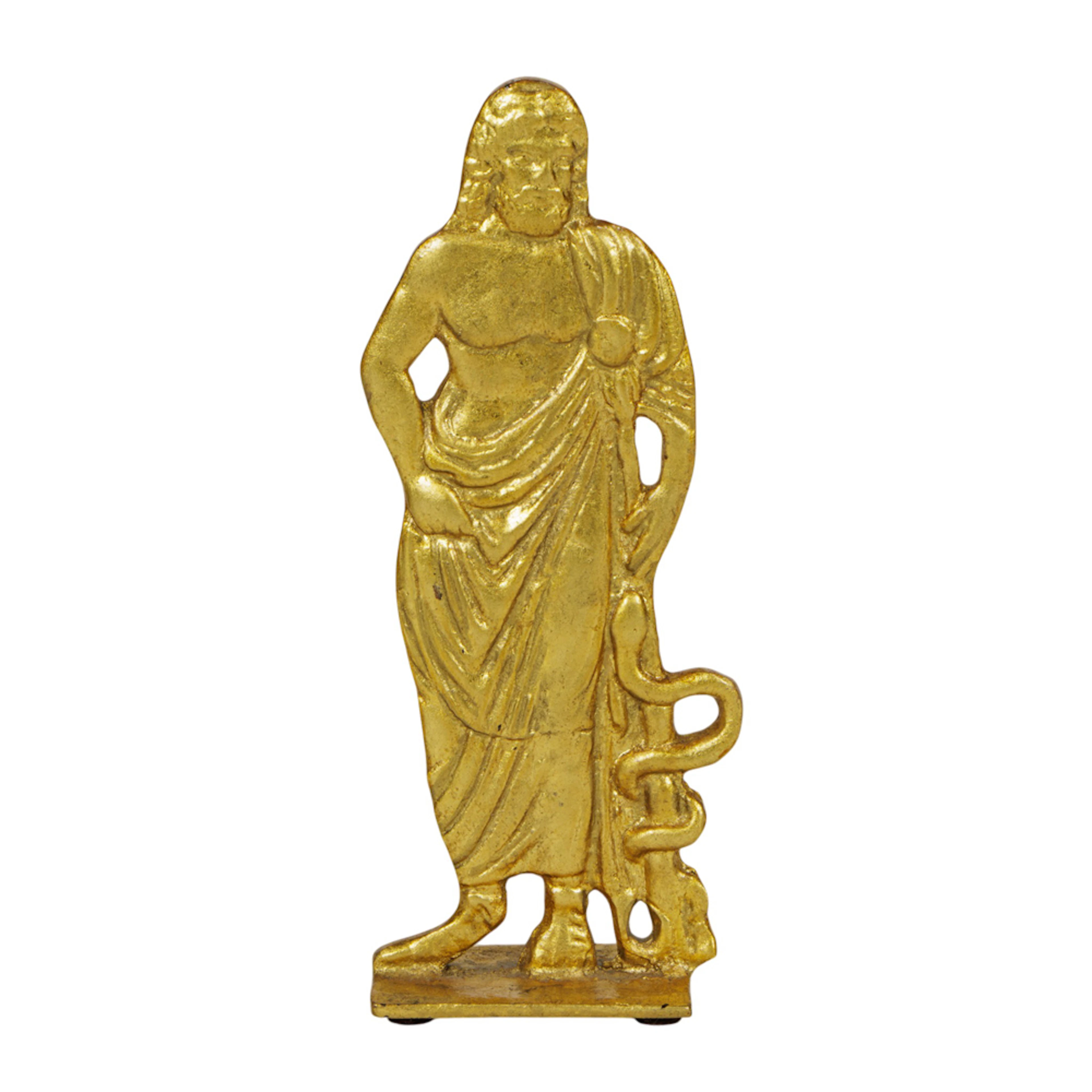 A gilt metal figural book end of Asclepius