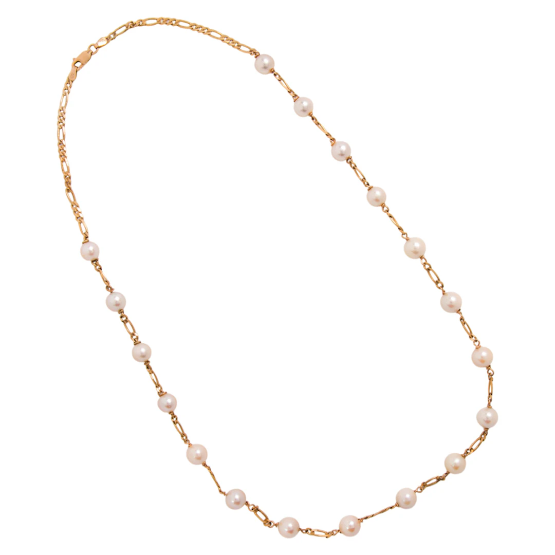 A cultured pearl and 14k gold necklace