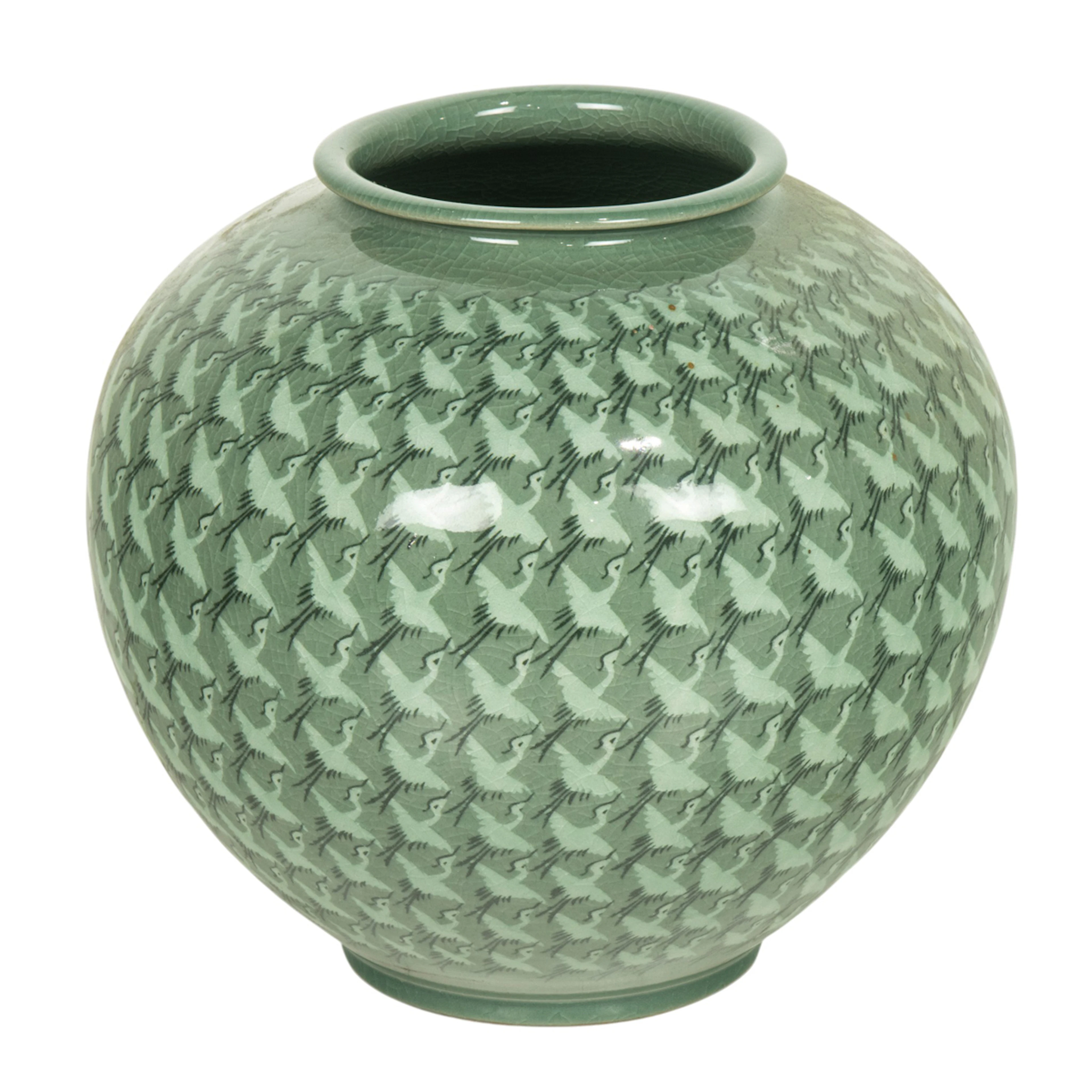 A Korean celadon glazed 'hundreds cranes' vase